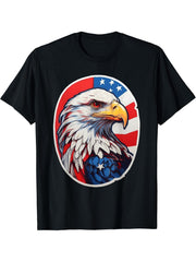 Freedom's Flight - Bald Eagle in Patriotic Colors Red, White T-Shirt 180G 100% Cotton Printed Round Neck Short-Sleeve T-Shirt, Gifts for Men Dad Husband Grandpa, S-XXXL, Black