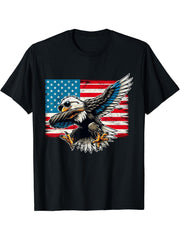 Dabbing American Bald Eagle 4th Of July Vintage USA Flag T-Shirt 180G 100% Cotton Printed Round Neck Short-Sleeve T-Shirt, Gifts for Men Dad Husband Grandpa, S-XXXL, Black