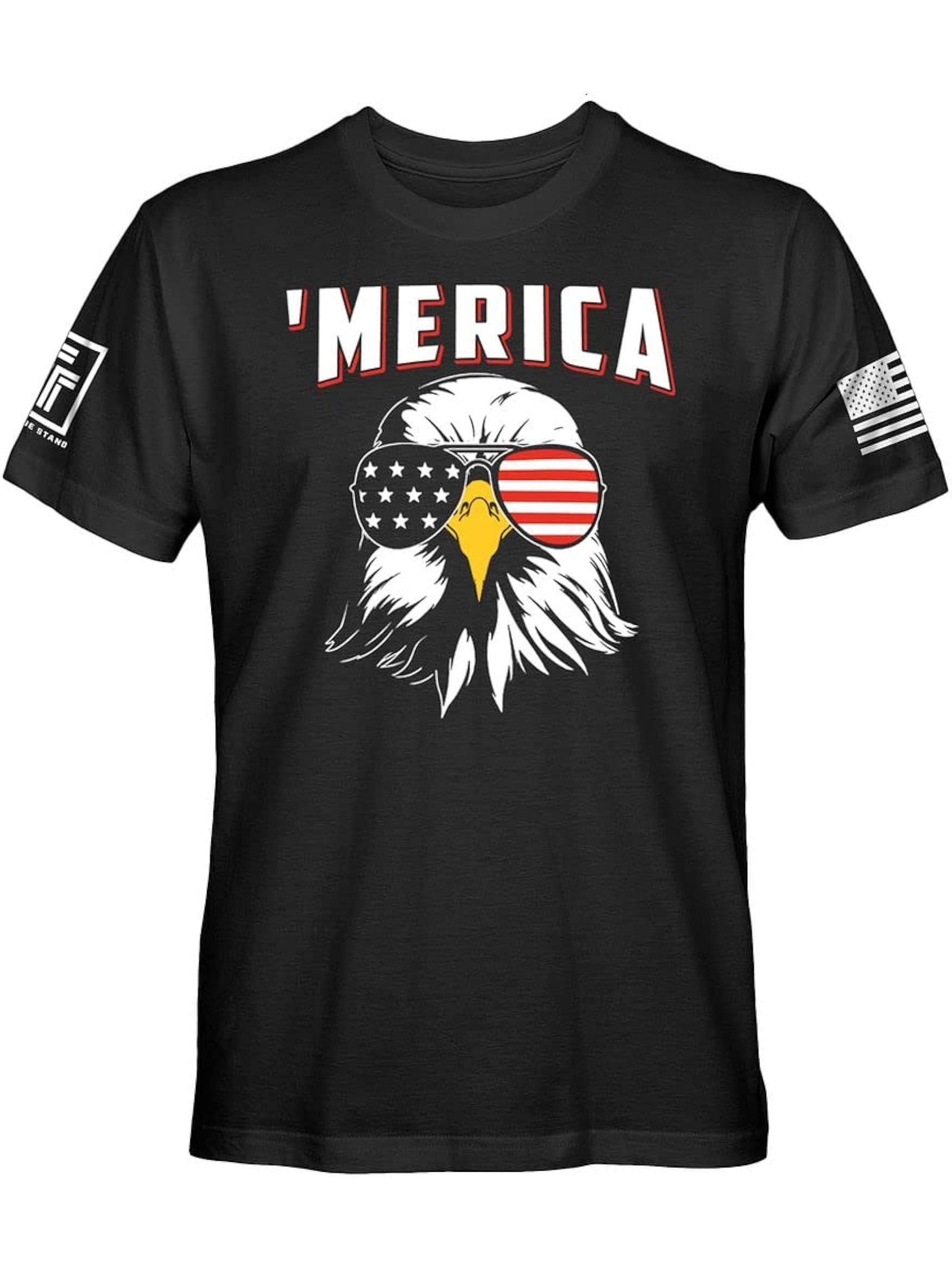 Cool Freedom Eagle USA Men' Patriotic T-Shirt 180G 100% Cotton Printed Round Neck Short-Sleeve T-Shirt, Gifts for Men Dad Husband Grandpa, S-XXXL, Black