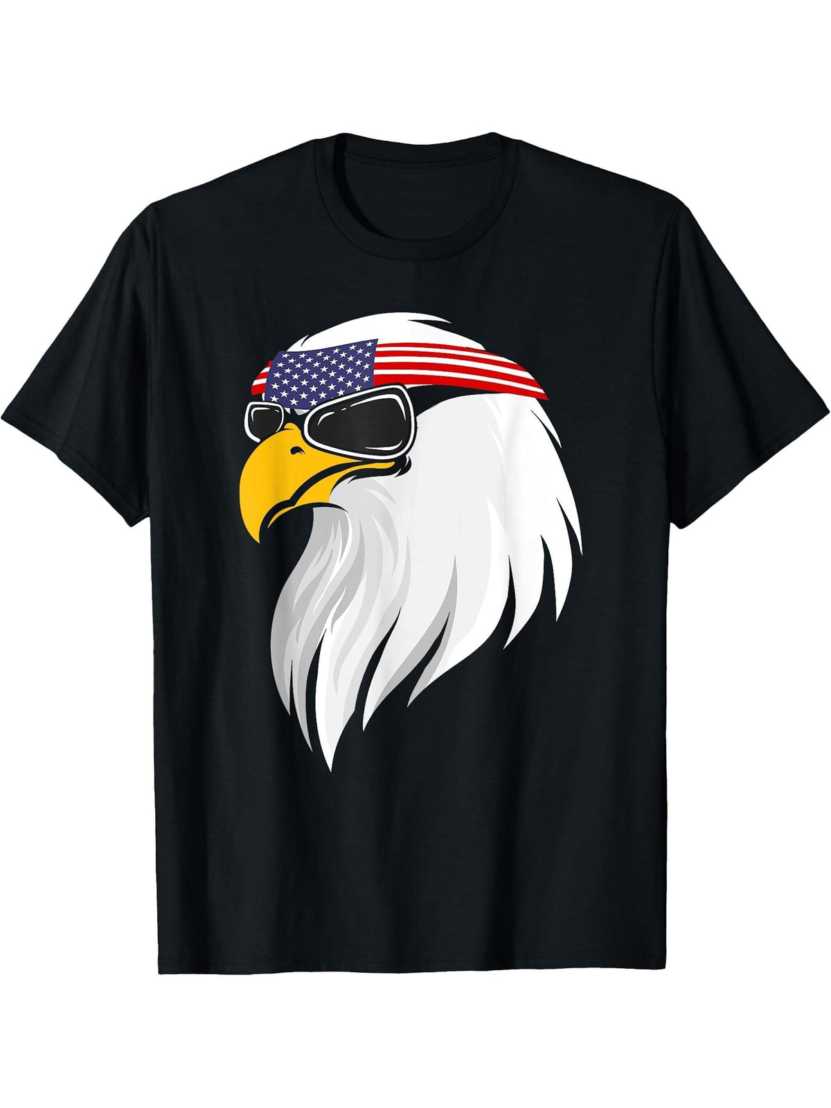American Flag Bald Patriotic Eagle 4th July American Flag T-Shirt 180G 100% Cotton Printed Round Neck Short-Sleeve T-Shirt, Gifts for Men Dad Husband Grandpa, S-XXXL, Black