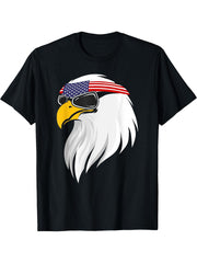 American Flag Bald Patriotic Eagle 4th July American Flag T-Shirt 180G 100% Cotton Printed Round Neck Short-Sleeve T-Shirt, Gifts for Men Dad Husband Grandpa, S-XXXL, Black