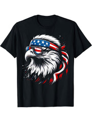 Bald Eagle Patriotic American Sunglasses Flag 4th Of July T-Shirt 180G 100% Cotton Printed Round Neck Short-Sleeve T-Shirt, Gifts for Men Dad Husband Grandpa, S-XXXL, Black