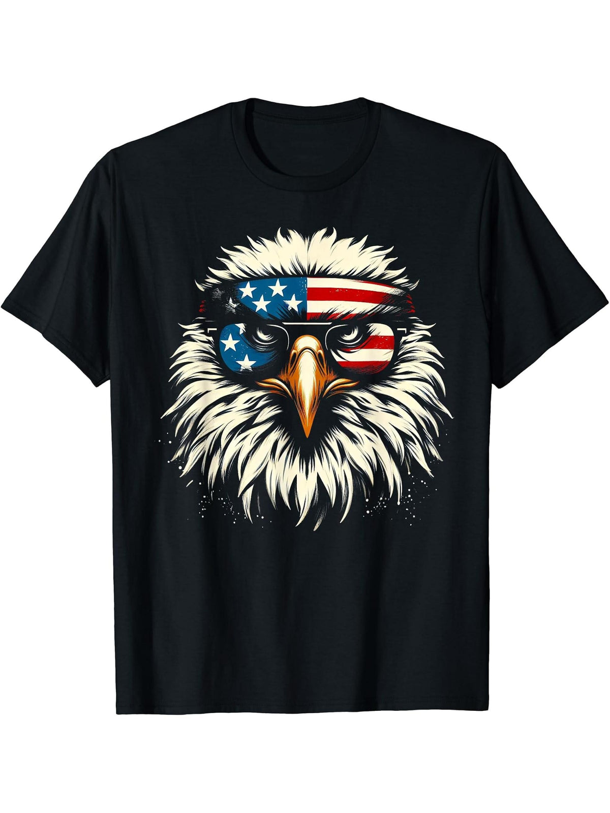 Bald Eagle Patriotic American Sunglasses Flag 4th Of July T-Shirt 180G 100% Cotton Printed Round Neck Short-Sleeve T-Shirt, Gifts for Men Dad Husband Grandpa, S-XXXL, Black