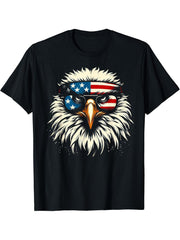 Bald Eagle Patriotic American Sunglasses Flag 4th Of July T-Shirt 180G 100% Cotton Printed Round Neck Short-Sleeve T-Shirt, Gifts for Men Dad Husband Grandpa, S-XXXL, Black