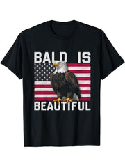 Bald Is Beautiful 4th of July Bald Eagle Independence Day T-Shirt 180G 100% Cotton Printed Round Neck Short-Sleeve T-Shirt, Gifts for Men Dad Husband Grandpa, S-XXXL, Black