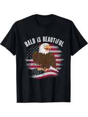 Bald Is Beautiful 4th of July Bald Eagle Independence Day T-Shirt 180G 100% Cotton Printed Round Neck Short-Sleeve T-Shirt, Gifts for Men Dad Husband Grandpa, S-XXXL, Black