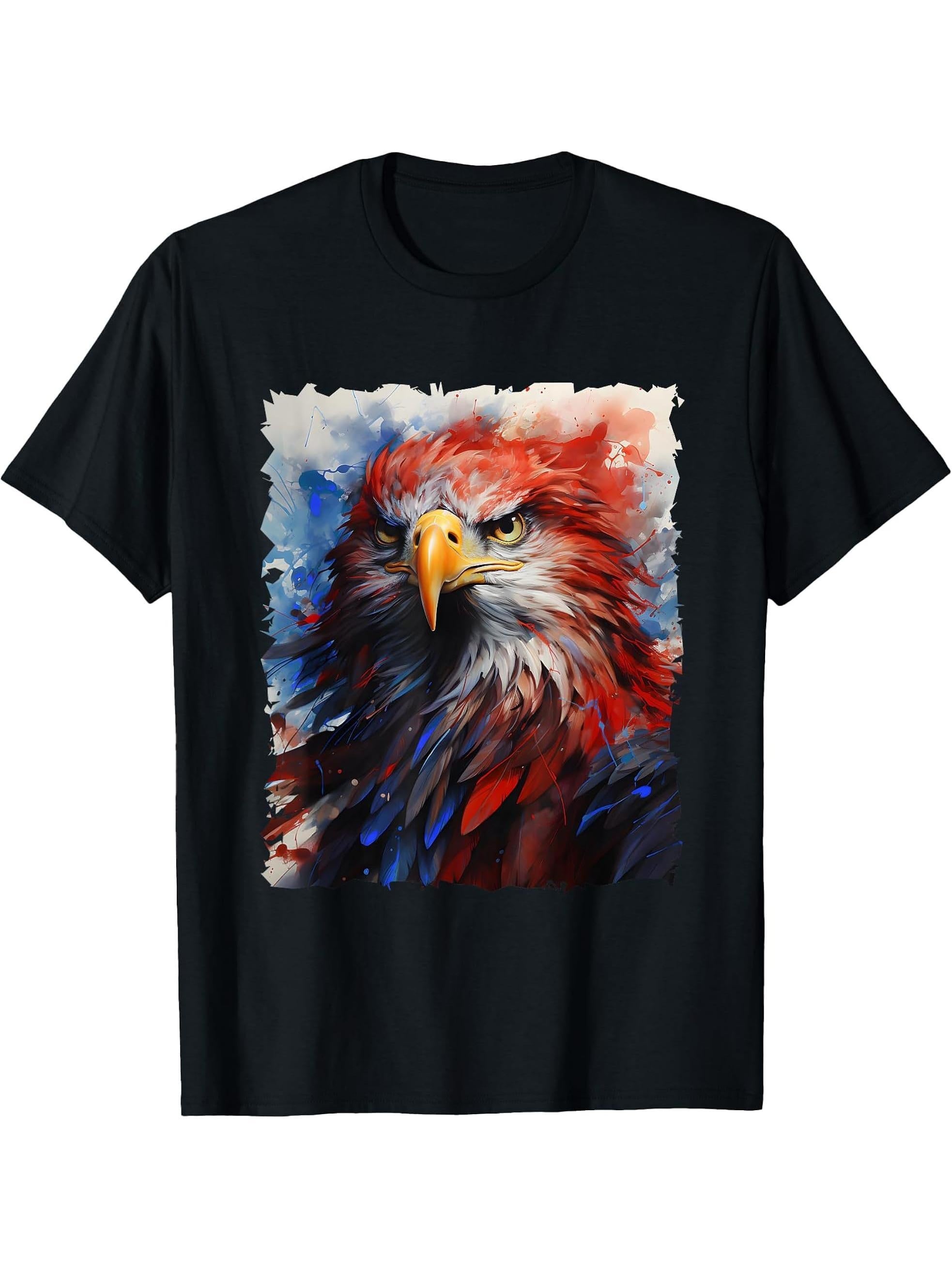 American Bald Eagle USA Independence Day Patriotic 4th July T-Shirt 180G 100% Cotton Printed Round Neck Short-Sleeve T-Shirt, Gifts for Men Dad Husband Grandpa, S-XXXL, Black