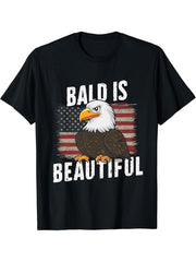 Bald Is Beautiful 4th of July Bald Eagle Independence Day T-Shirt 180G 100% Cotton Printed Round Neck Short-Sleeve T-Shirt, Gifts for Men Dad Husband Grandpa, S-XXXL, Black