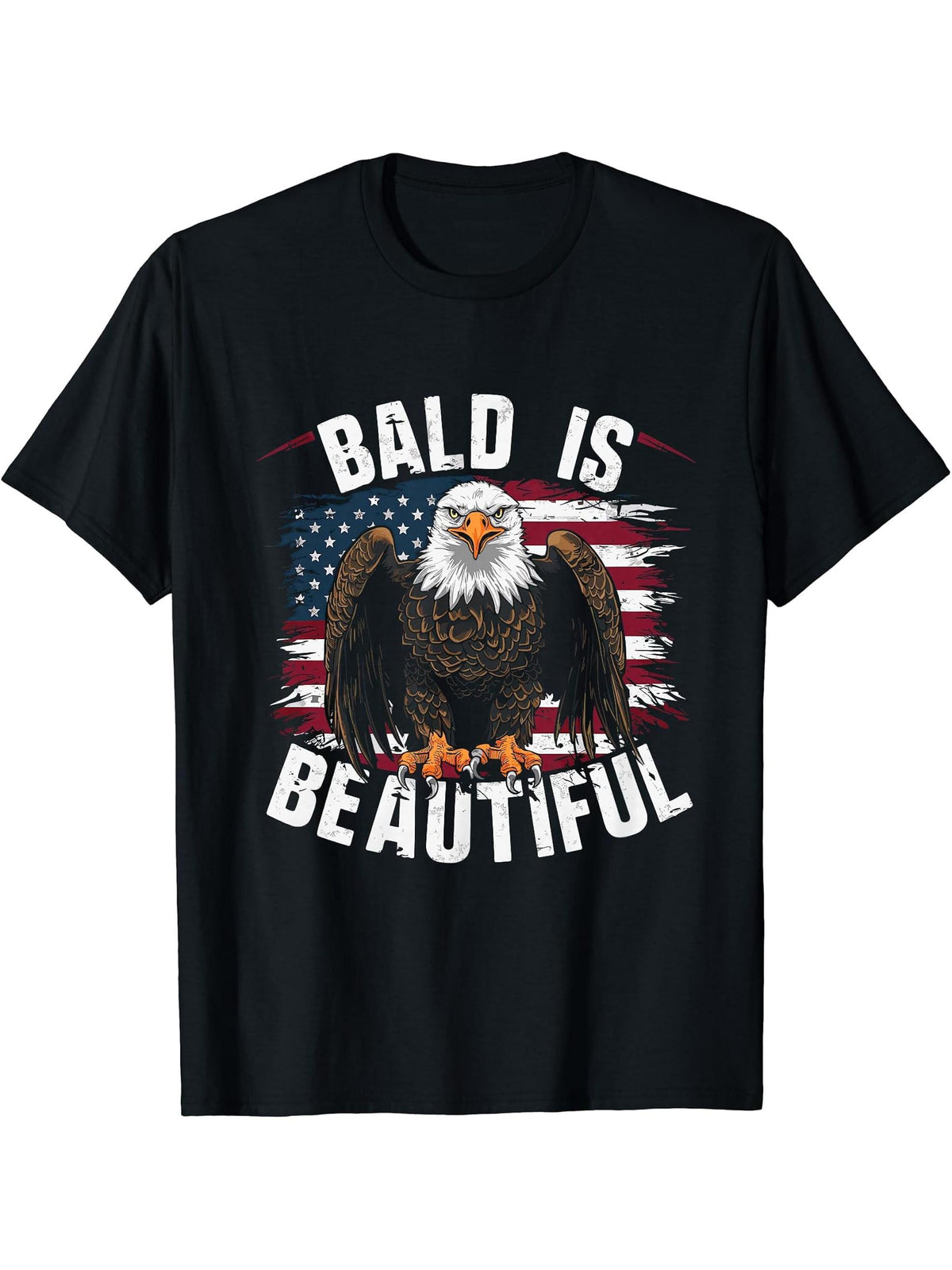 Bald Is Beautiful 4th of July Bald Eagle Independence Day T-Shirt 180G 100% Cotton Printed Round Neck Short-Sleeve T-Shirt, Gifts for Men Dad Husband Grandpa, S-XXXL, Black