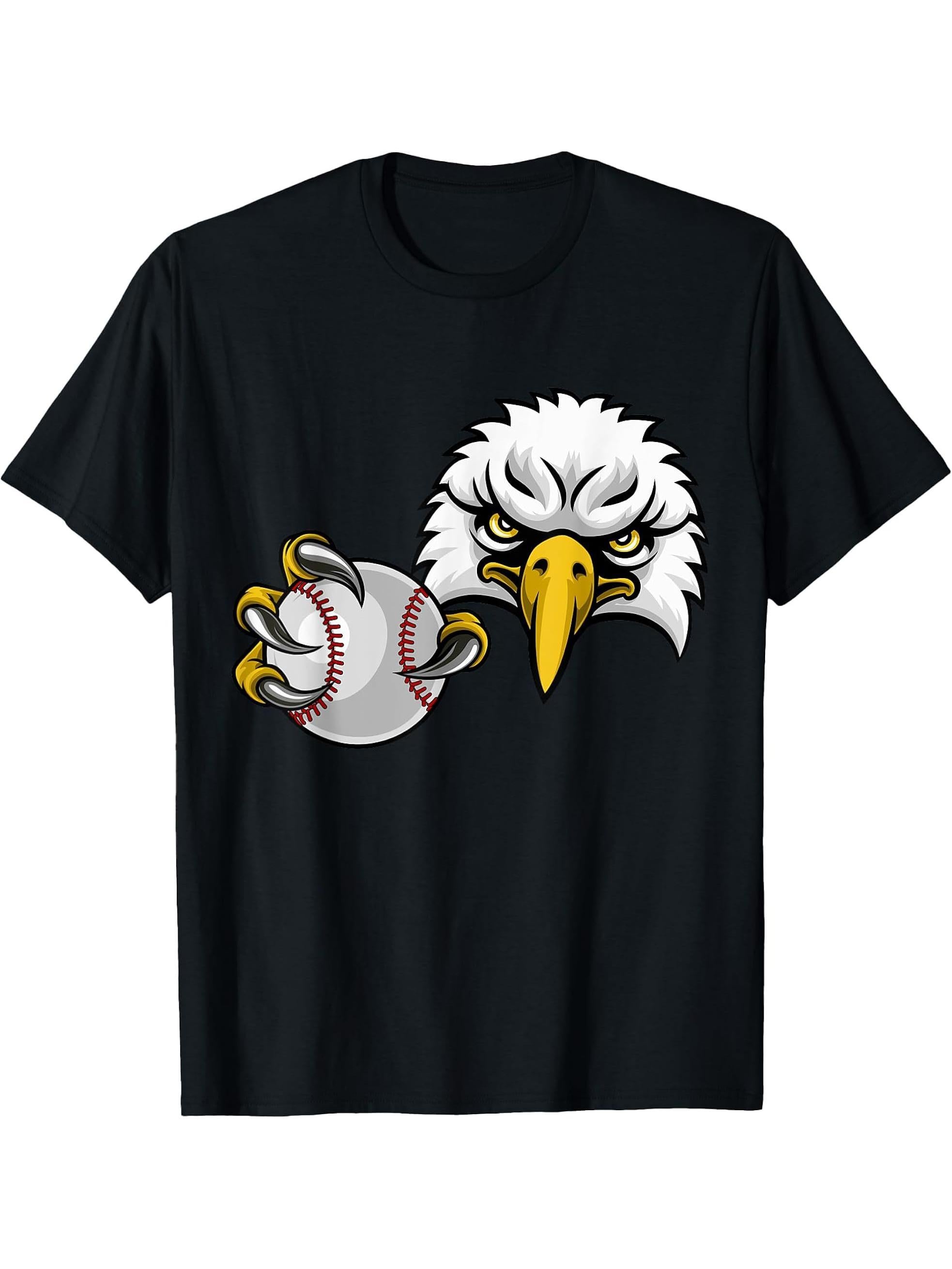 Eagle Hawk Baseball Softball Bald Eagles Cartoon T-Shirt 180G 100% Cotton Printed Round Neck Short-Sleeve T-Shirt, Gifts for Men Dad Husband Grandpa, S-XXXL, Black