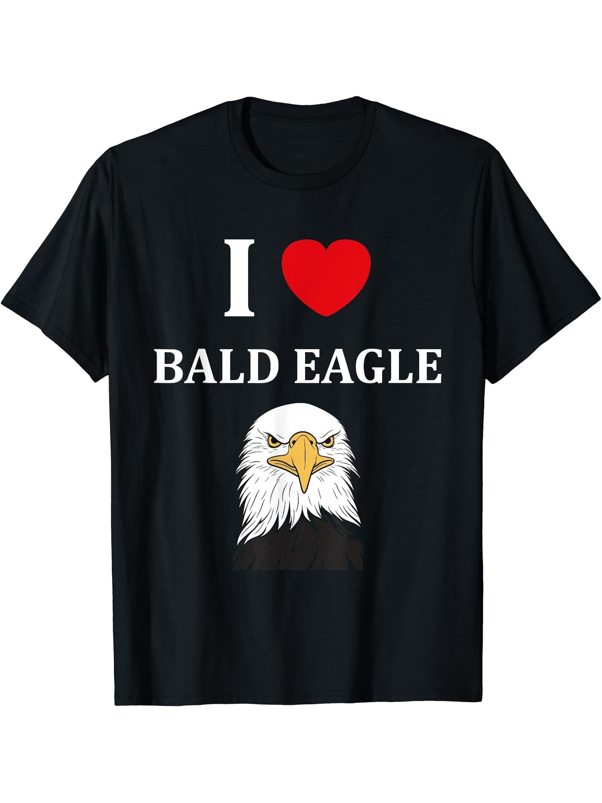 Bird Raptor Simple Bird Eagle Bird i love Bald Eagle T-Shirt 180G 100% Cotton Printed Round Neck Short-Sleeve T-Shirt, Gifts for Men Dad Husband Grandpa, S-XXXL, Black