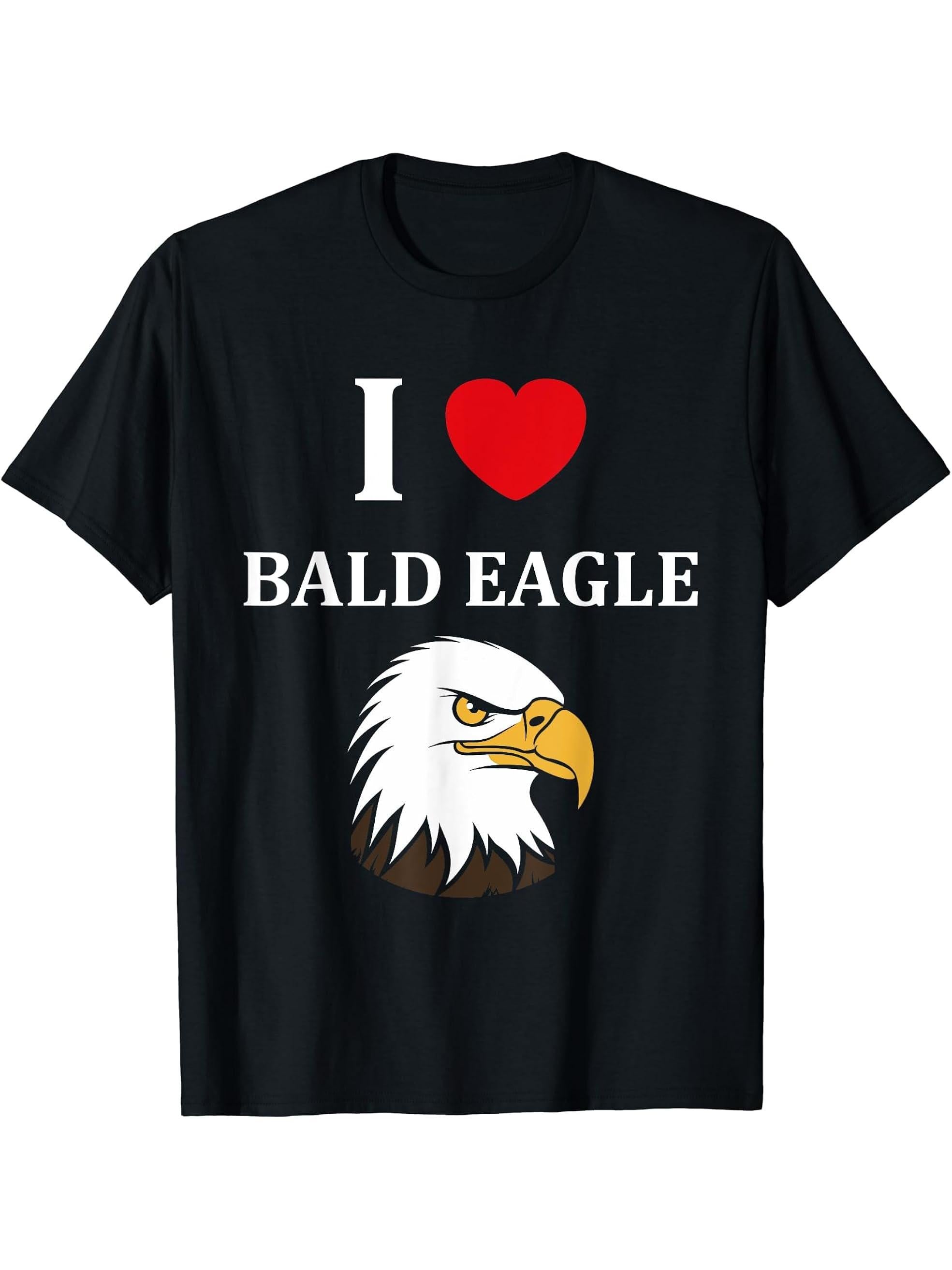 Bird Raptor Simple Bird Eagle Bird i love Bald Eagle T-Shirt 180G 100% Cotton Printed Round Neck Short-Sleeve T-Shirt, Gifts for Men Dad Husband Grandpa, S-XXXL, Black