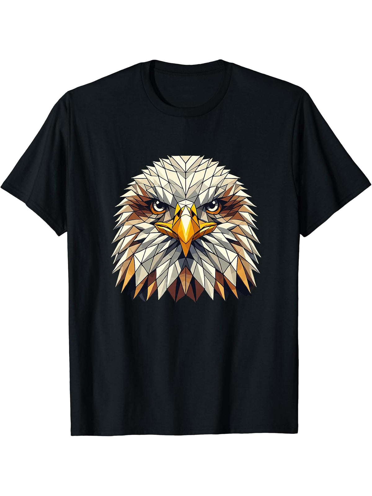 Geometric Art Bald Eagle Bald Eagles T-Shirt 180G 100% Cotton Printed Round Neck Short-Sleeve T-Shirt, Gifts for Men Dad Husband Grandpa, S-XXXL, Black