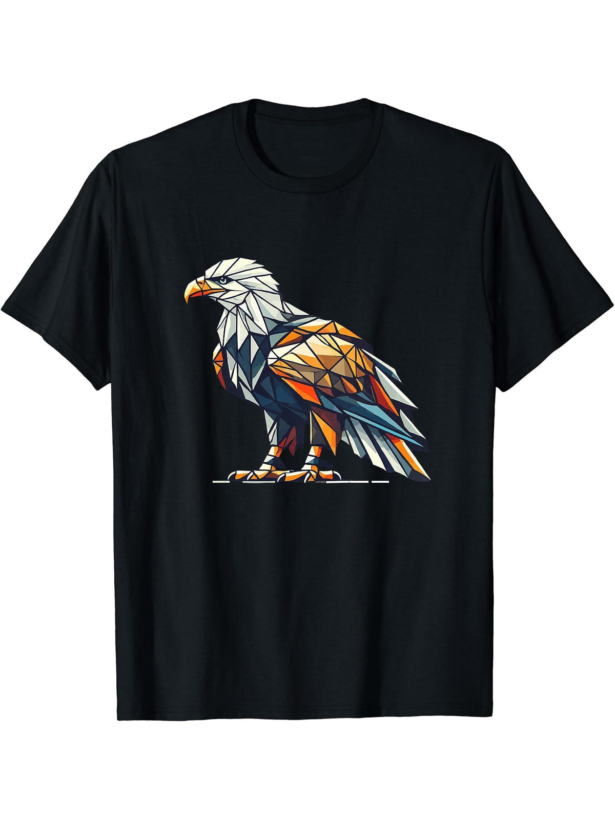 Geometric Art Bald Eagle Bald Eagles T-Shirt 180G 100% Cotton Printed Round Neck Short-Sleeve T-Shirt, Gifts for Men Dad Husband Grandpa, S-XXXL, Black