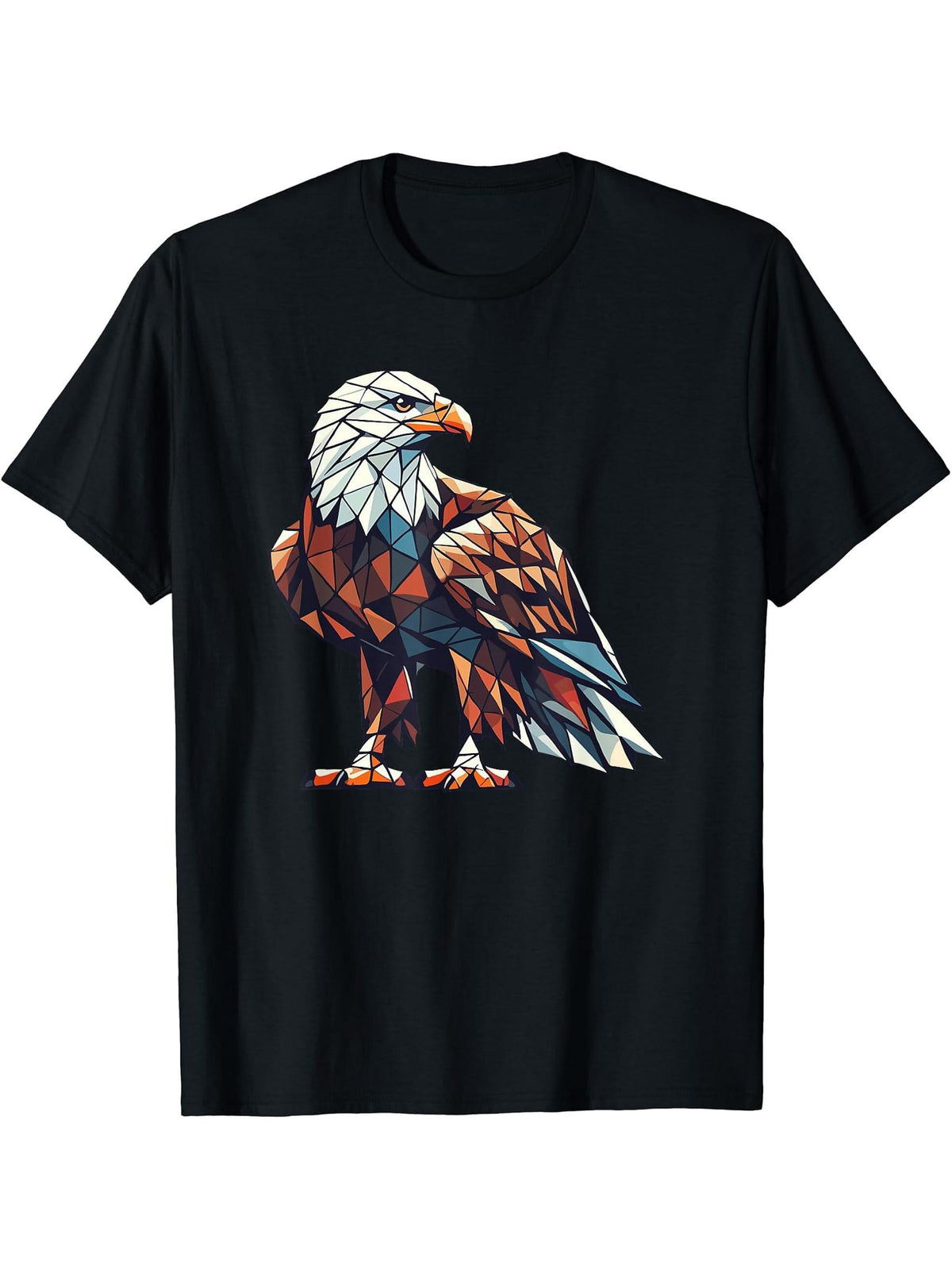 Geometric Art Bald Eagle Bald Eagles T-Shirt 180G 100% Cotton Printed Round Neck Short-Sleeve T-Shirt, Gifts for Men Dad Husband Grandpa, S-XXXL, Black