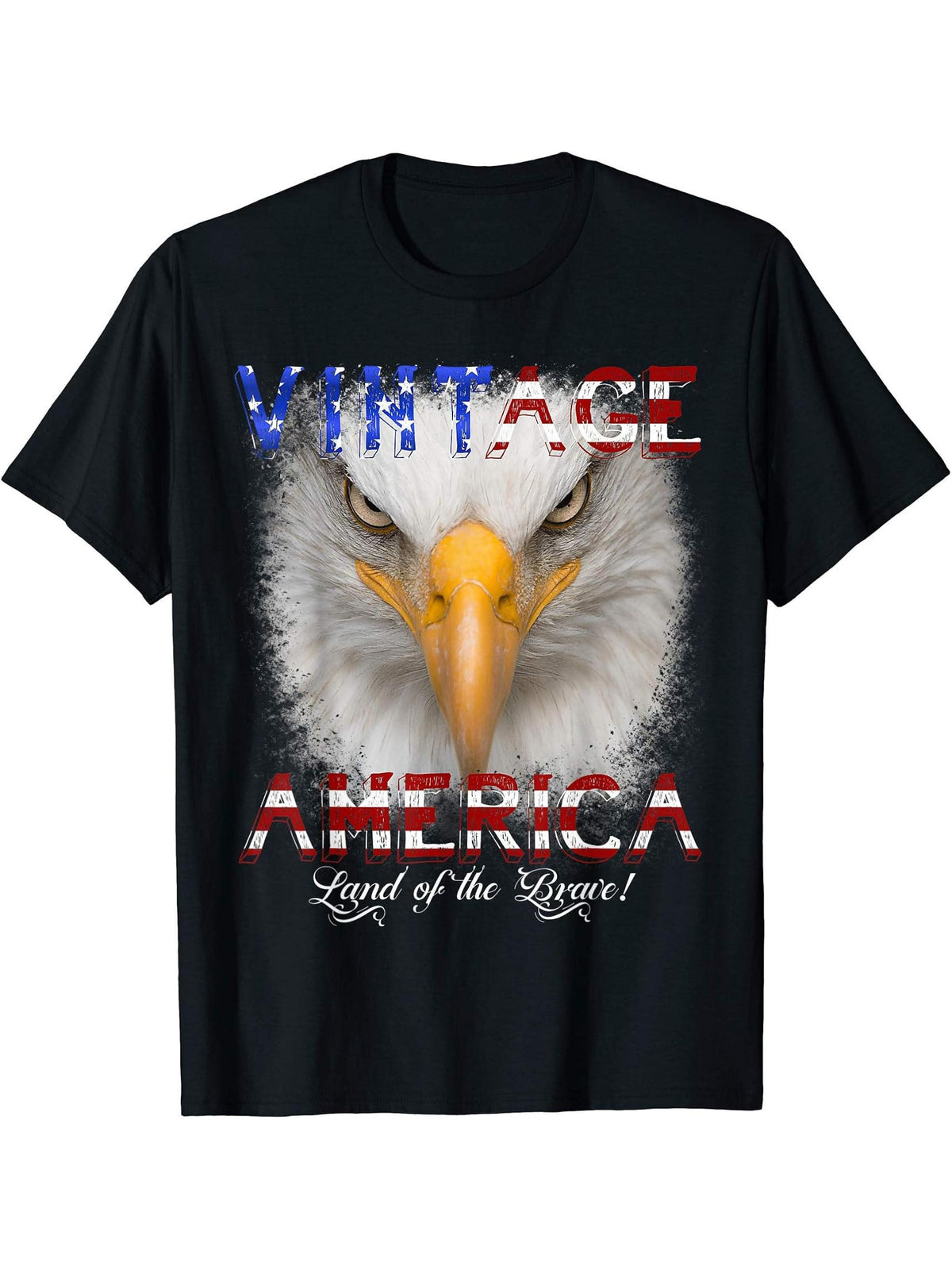 American Holidays Patriotic Stars and Stripes Bald Eagle T-Shirt 180G 100% Cotton Printed Round Neck Short-Sleeve T-Shirt, Gifts for Men Dad Husband Grandpa, S-XXXL, Black