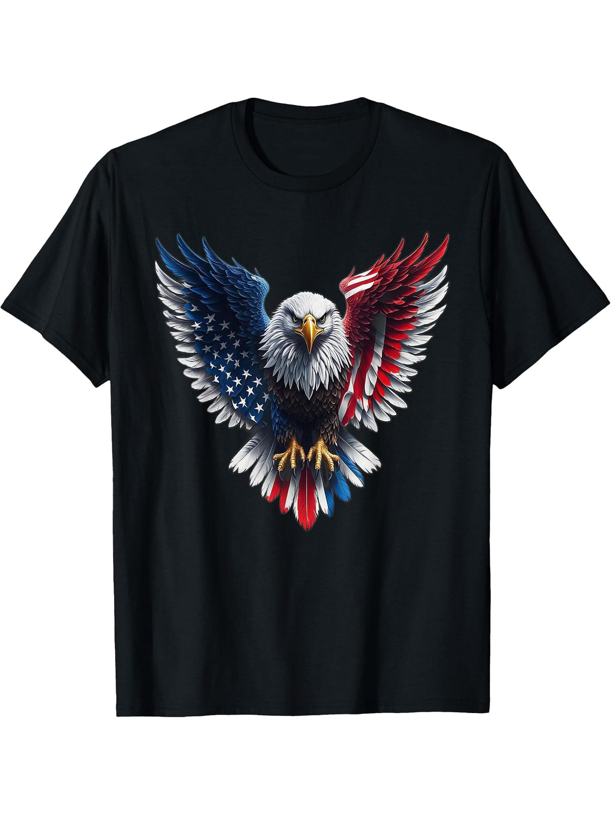American Flag Bald Flying Eagle T-Shirt 180G 100% Cotton Printed Round Neck Short-Sleeve T-Shirt, Gifts for Men Dad Husband Grandpa, S-XXXL, Black