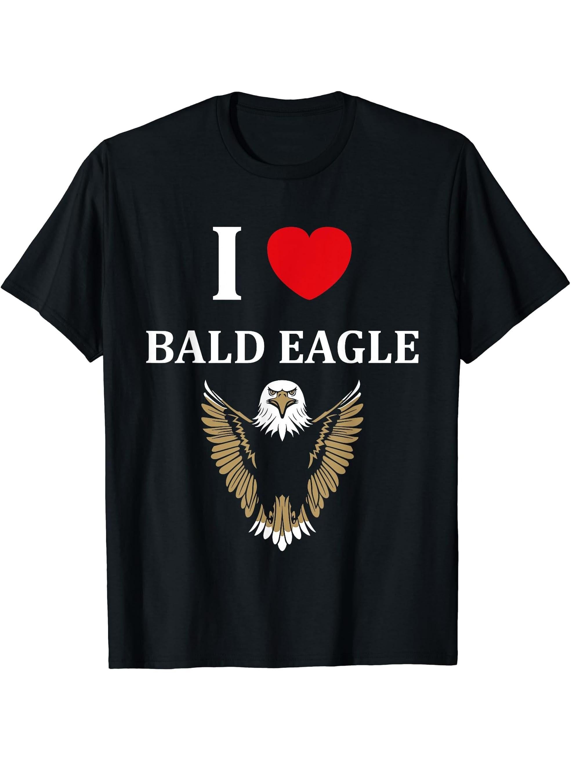 Bird Raptor Simple Bird Eagle Bird i love Bald Eagle T-Shirt 180G 100% Cotton Printed Round Neck Short-Sleeve T-Shirt, Gifts for Men Dad Husband Grandpa, S-XXXL, Black