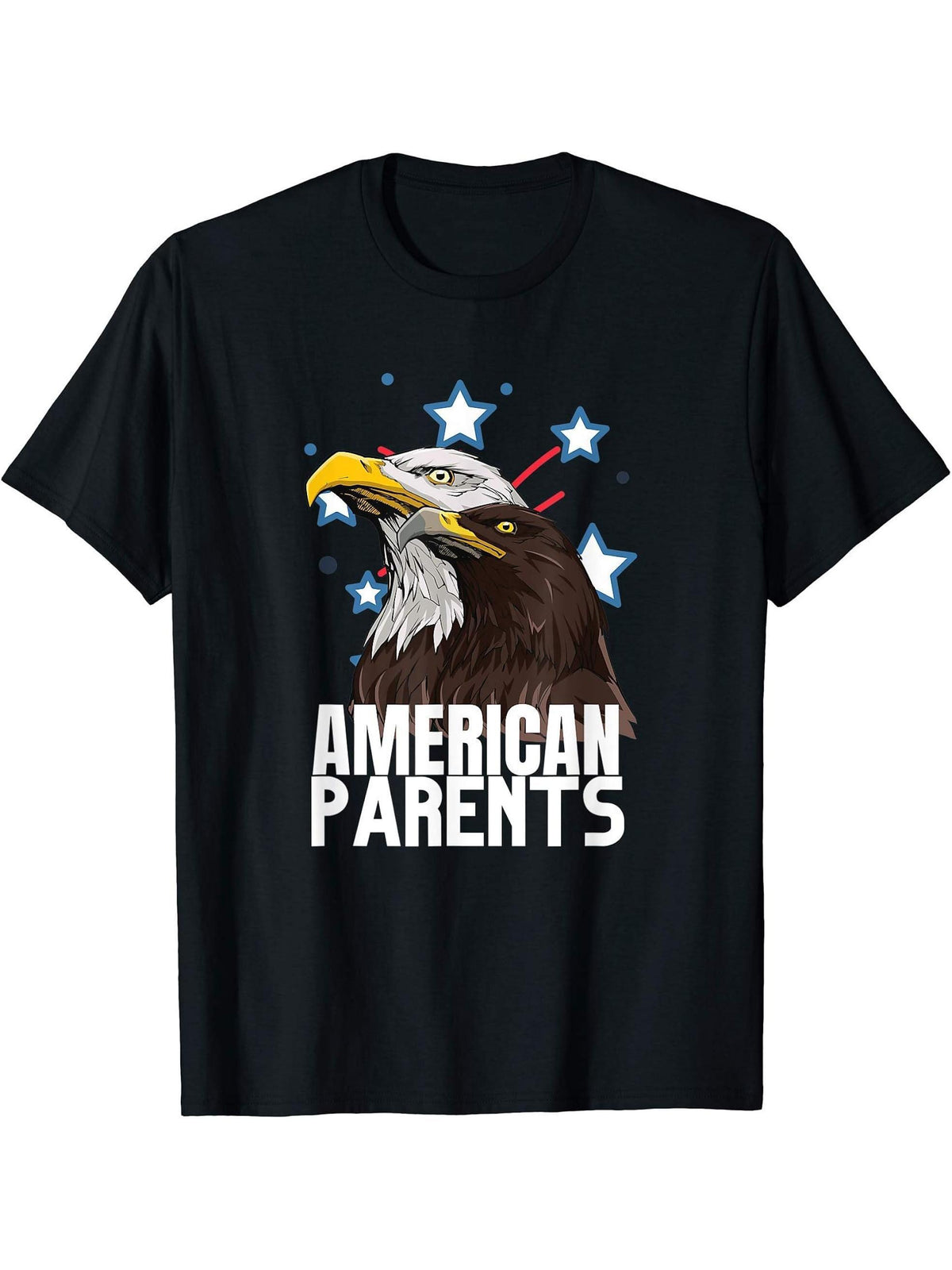 American Parents Cool Bald Eagle Couple Matching Mom And Dad T-Shirt 180G 100% Cotton Printed Round Neck Short-Sleeve T-Shirt, Gifts for Men Dad Husband Grandpa, S-XXXL, Black