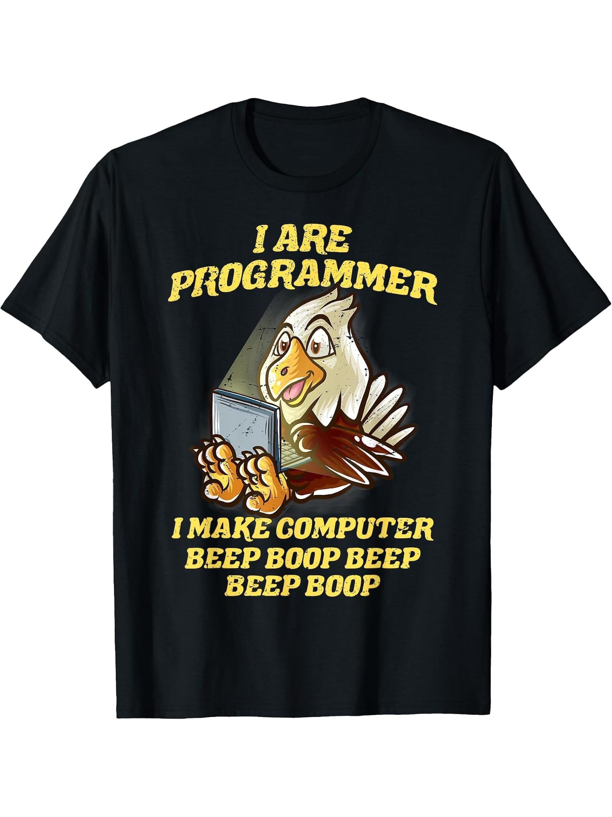 I Are Programmer IT Nerd American Bald Eagle Software Geek T-Shirt 180G 100% Cotton Printed Round Neck Short-Sleeve T-Shirt, Gifts for Men Dad Husband Grandpa, S-XXXL, Black
