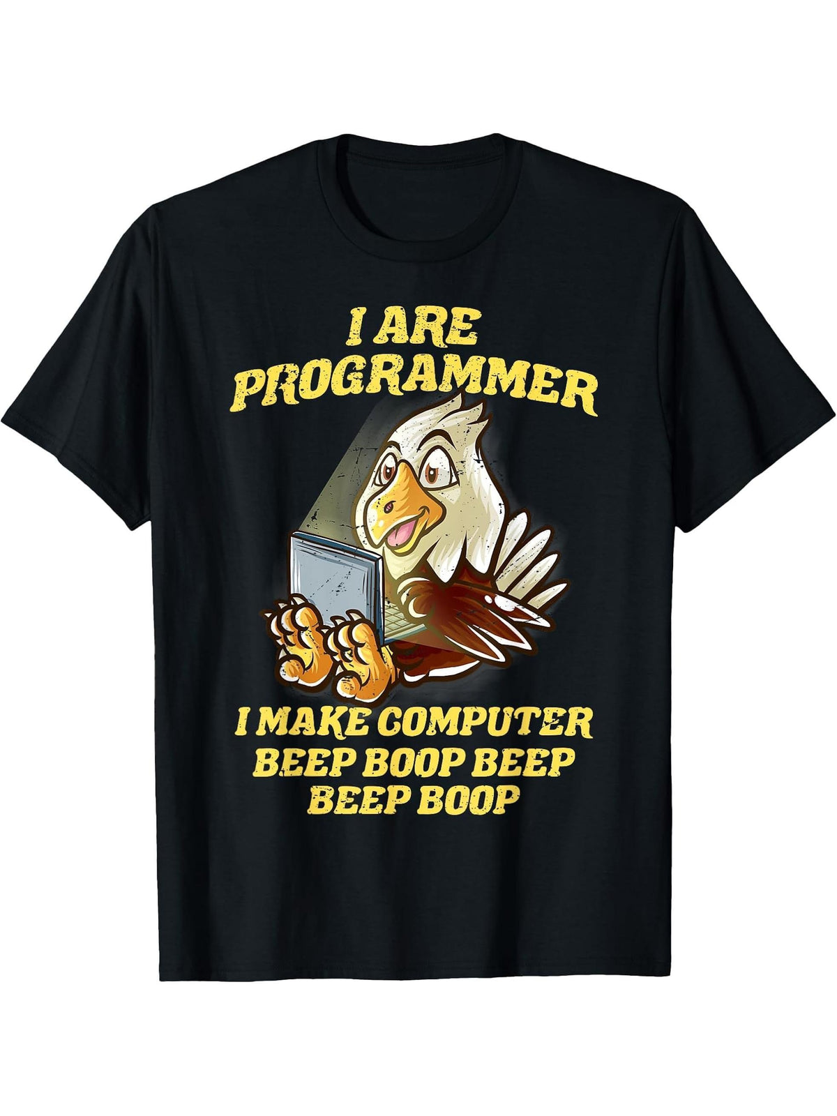 I Are Programmer IT Nerd American Bald Eagle Software Geek T-Shirt 180G 100% Cotton Printed Round Neck Short-Sleeve T-Shirt, Gifts for Men Dad Husband Grandpa, S-XXXL, Black