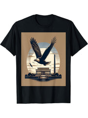Bald Eagle Over National Monument T-Shirt 180G 100% Cotton Printed Round Neck Short-Sleeve T-Shirt, Gifts for Men Dad Husband Grandpa, S-XXXL, Black