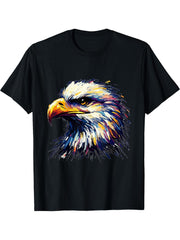 Colorful Impressionism Style Animal Lover Bald Eagle Face T-Shirt 180G 100% Cotton Printed Round Neck Short-Sleeve T-Shirt, Gifts for Men Dad Husband Grandpa, S-XXXL, Black