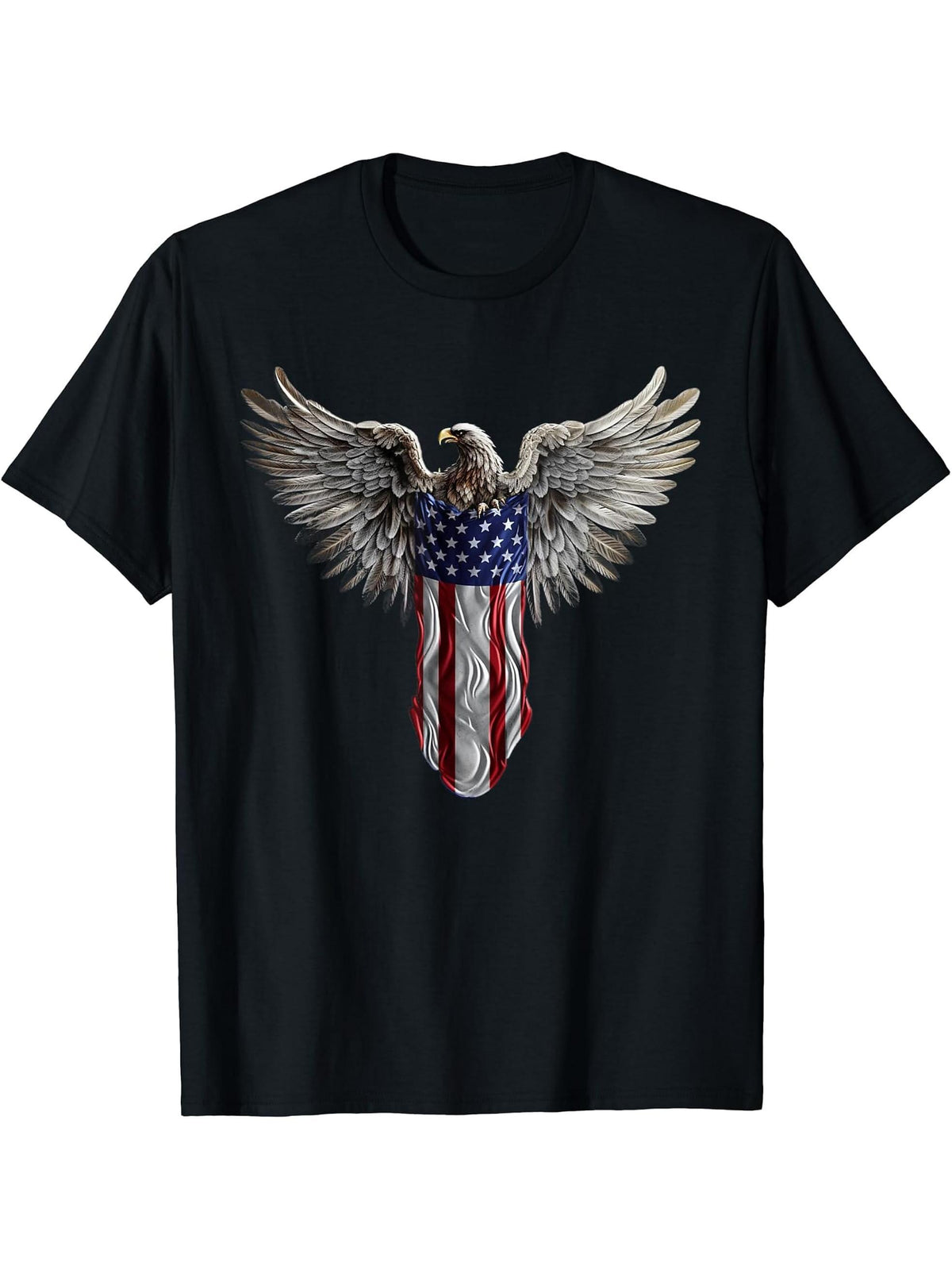 American bald eagle with National USA flag T-Shirt 180G 100% Cotton Printed Round Neck Short-Sleeve T-Shirt, Gifts for Men Dad Husband Grandpa, S-XXXL, Black