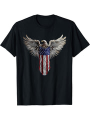 American bald eagle with National USA flag T-Shirt 180G 100% Cotton Printed Round Neck Short-Sleeve T-Shirt, Gifts for Men Dad Husband Grandpa, S-XXXL, Black