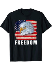 Freedom Bald Eagle Vintage US Flag Patriotic T-Shirt 180G 100% Cotton Printed Round Neck Short-Sleeve T-Shirt, Gifts for Men Dad Husband Grandpa, S-XXXL, Black