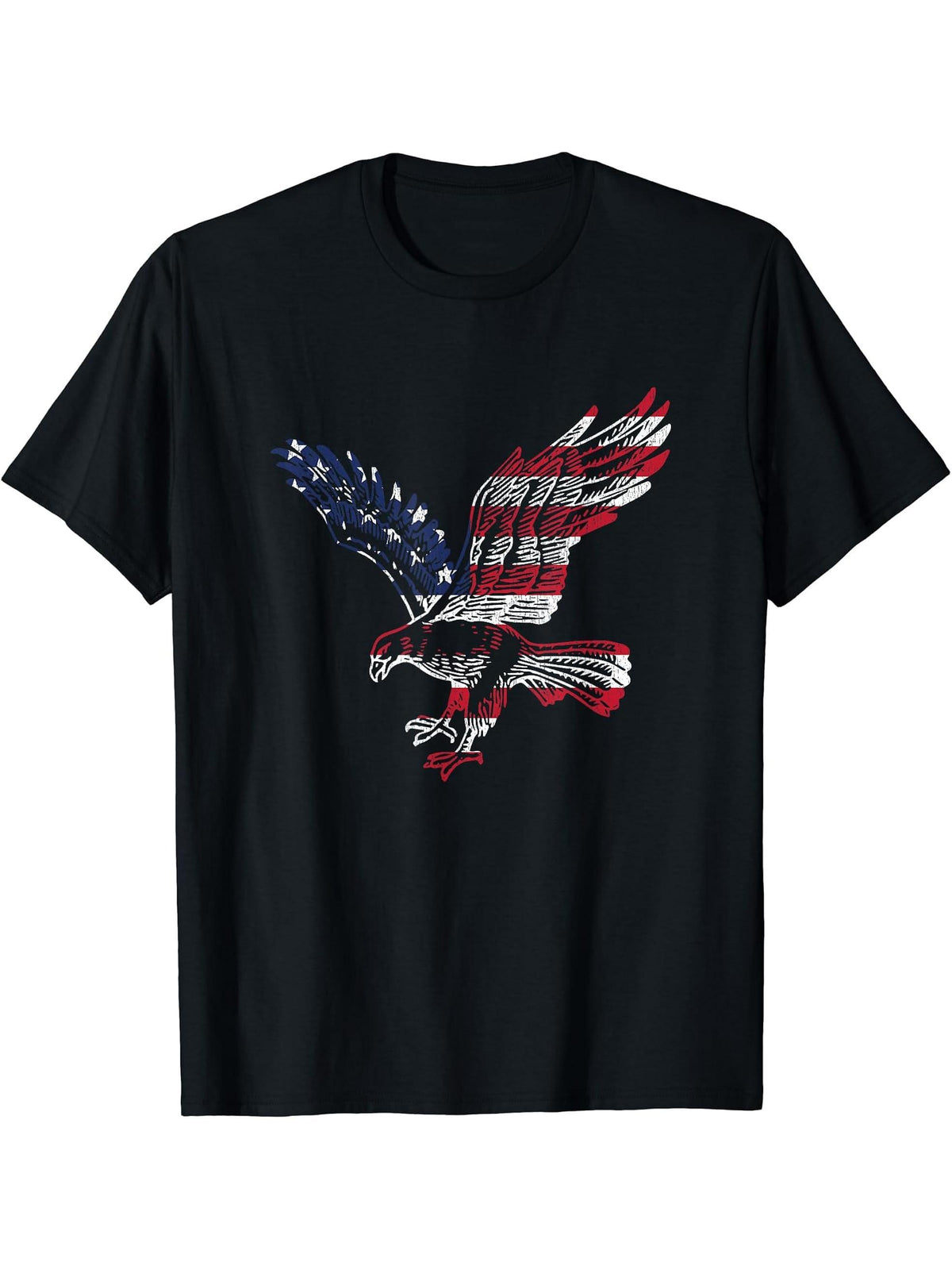 Flying Bald Eagle American 4th of July USA T-Shirt 180G 100% Cotton Printed Round Neck Short-Sleeve T-Shirt, Gifts for Men Dad Husband Grandpa, S-XXXL, Black