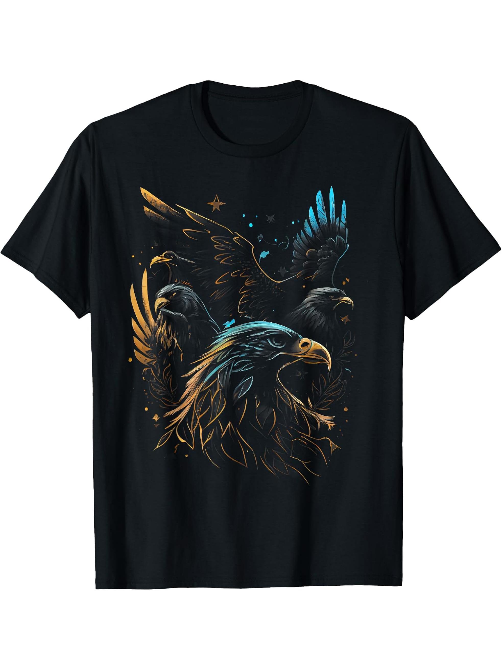 Eagle Bird USA American Freedom Bald Eagle Gift T-Shirt 180G 100% Cotton Printed Round Neck Short-Sleeve T-Shirt, Gifts for Men Dad Husband Grandpa, S-XXXL, Black