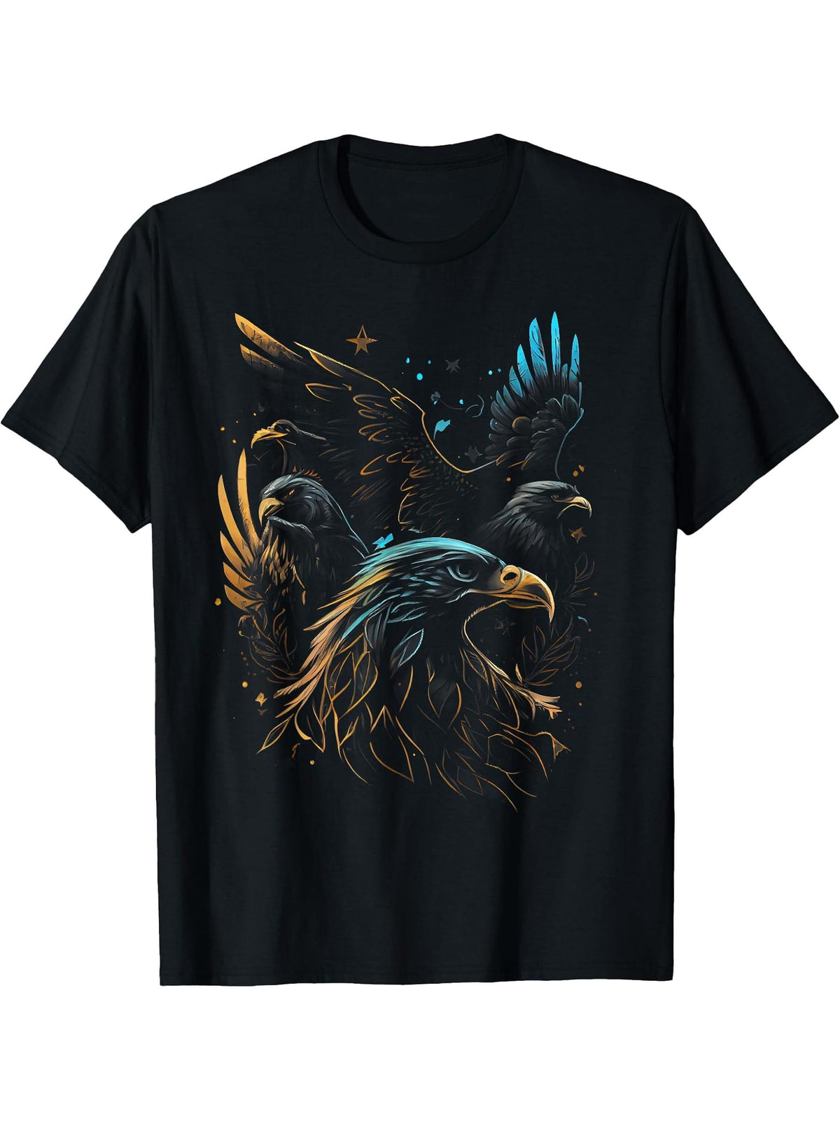 Eagle Bird USA American Freedom Bald Eagle Gift T-Shirt 180G 100% Cotton Printed Round Neck Short-Sleeve T-Shirt, Gifts for Men Dad Husband Grandpa, S-XXXL, Black