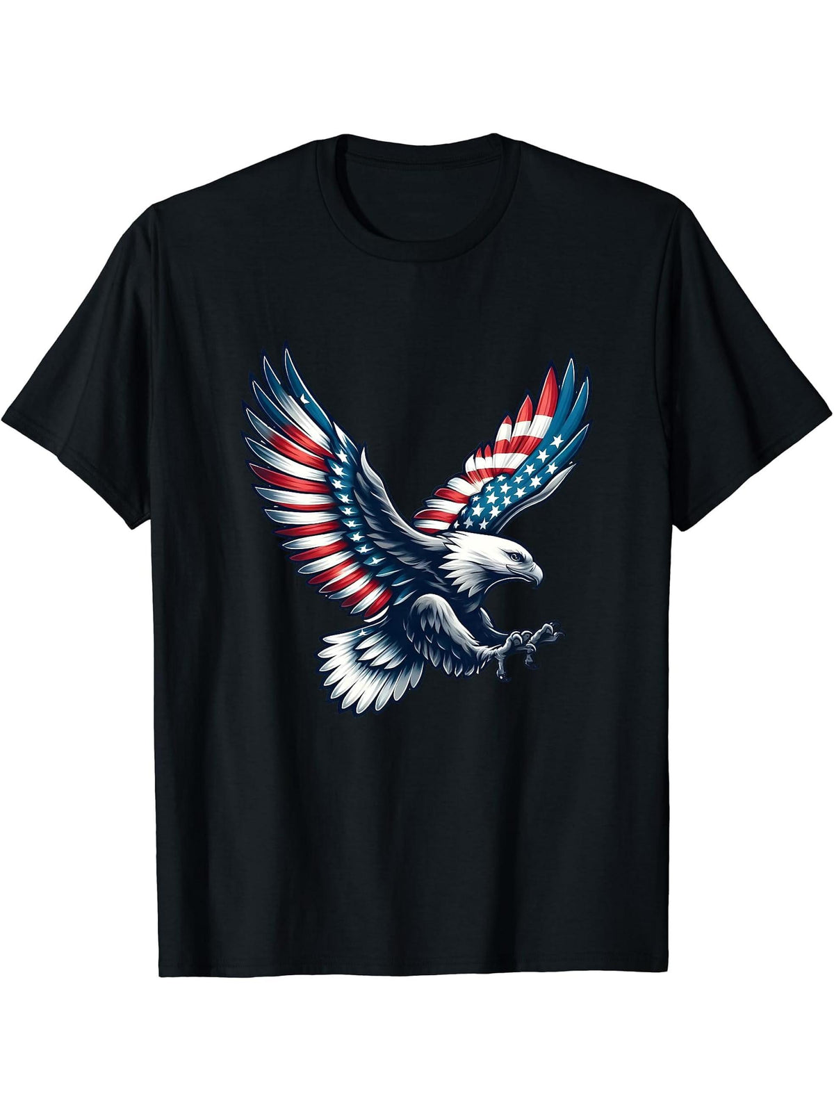 Bald Eagle American Flag 4th Of July T-Shirt 180G 100% Cotton Printed Round Neck Short-Sleeve T-Shirt, Gifts for Men Dad Husband Grandpa, S-XXXL, Black