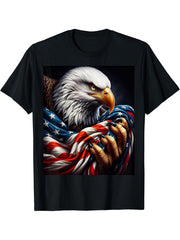 Bald Eagle Clutching American Flag T-Shirt 180G 100% Cotton Printed Round Neck Short-Sleeve T-Shirt, Gifts for Men Dad Husband Grandpa, S-XXXL, Black