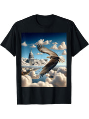 Bald Eagle With Capitol Background T-Shirt 180G 100% Cotton Printed Round Neck Short-Sleeve T-Shirt, Gifts for Men Dad Husband Grandpa, S-XXXL, Black