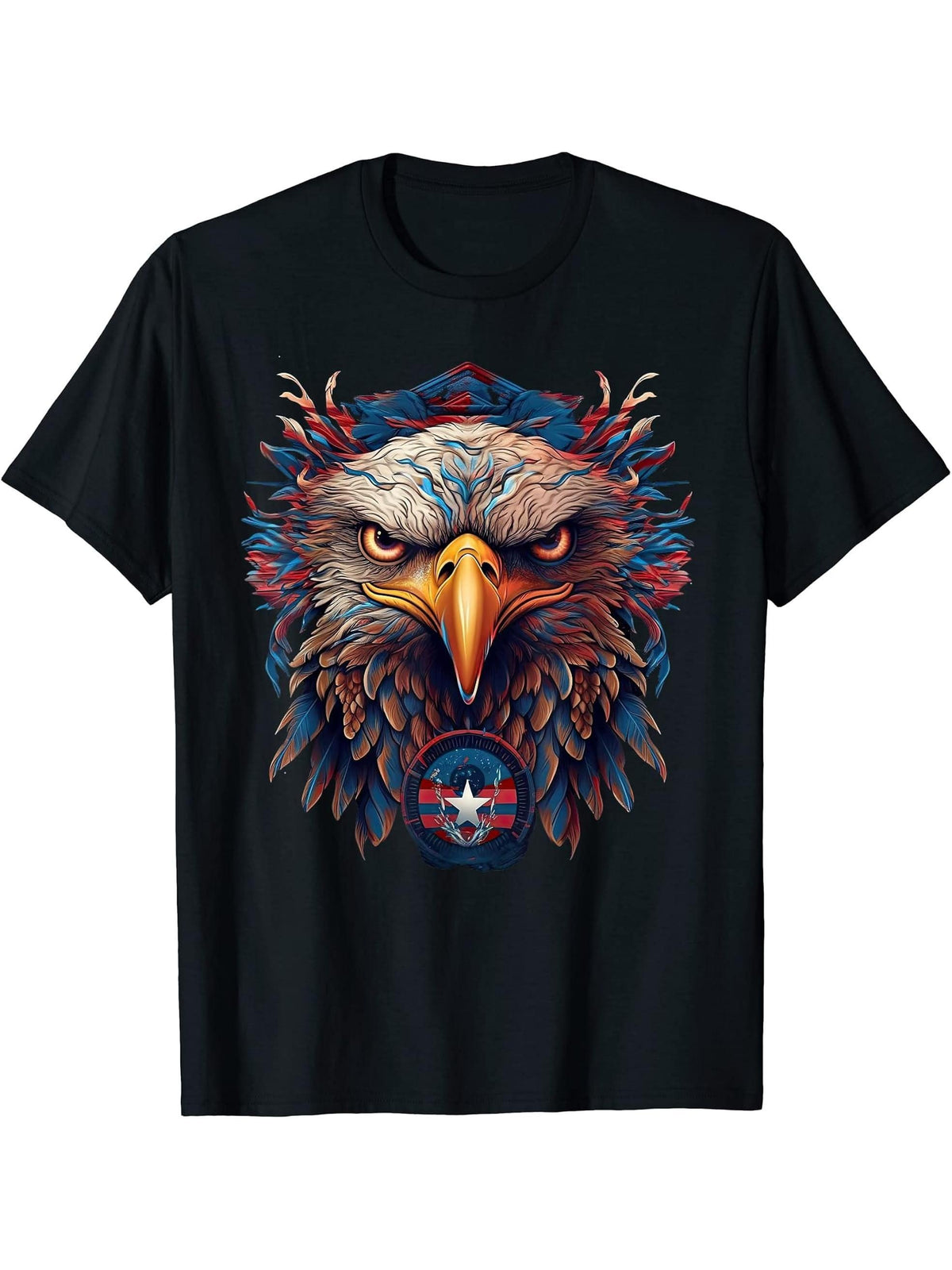 American Flag Patriotic Bald Eagle 4th Of July Men USA T-Shirt 180G 100% Cotton Printed Round Neck Short-Sleeve T-Shirt, Gifts for Men Dad Husband Grandpa, S-XXXL, Black