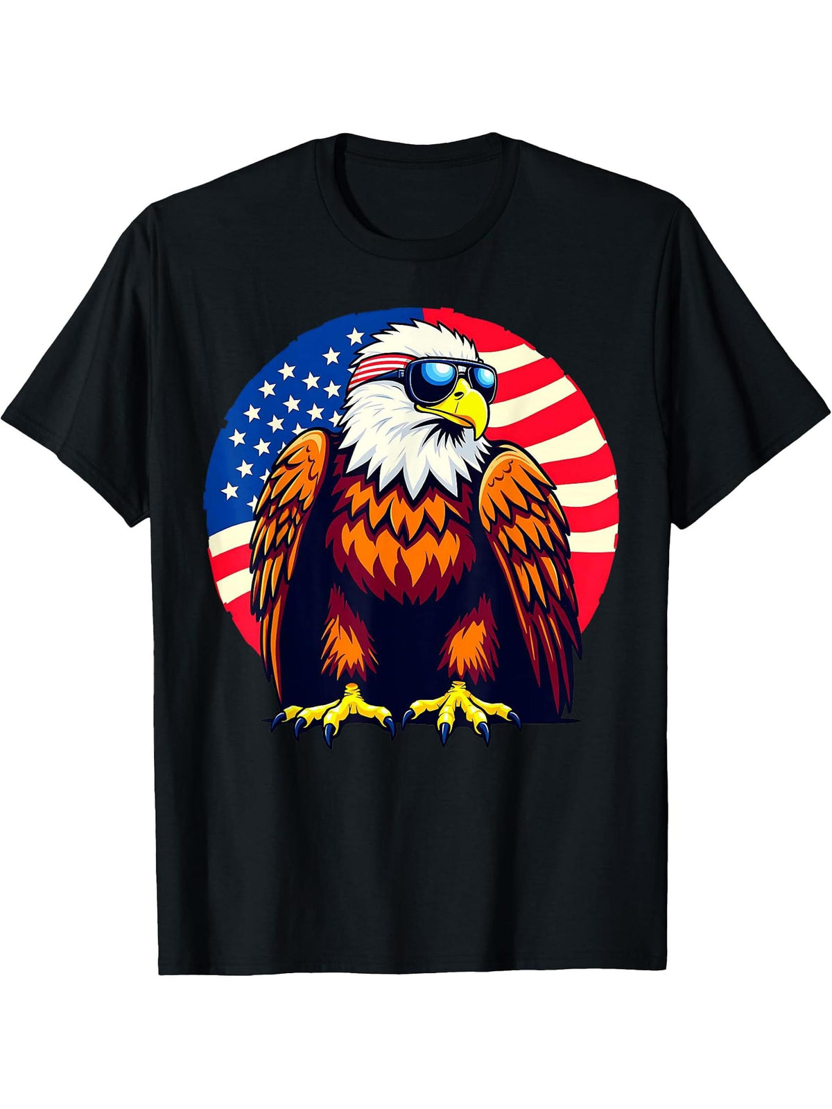 American Bald Eagle USA Flag 4th Of July Patriotic T-Shirt 180G 100% Cotton Printed Round Neck Short-Sleeve T-Shirt, Gifts for Men Dad Husband Grandpa, S-XXXL, Black