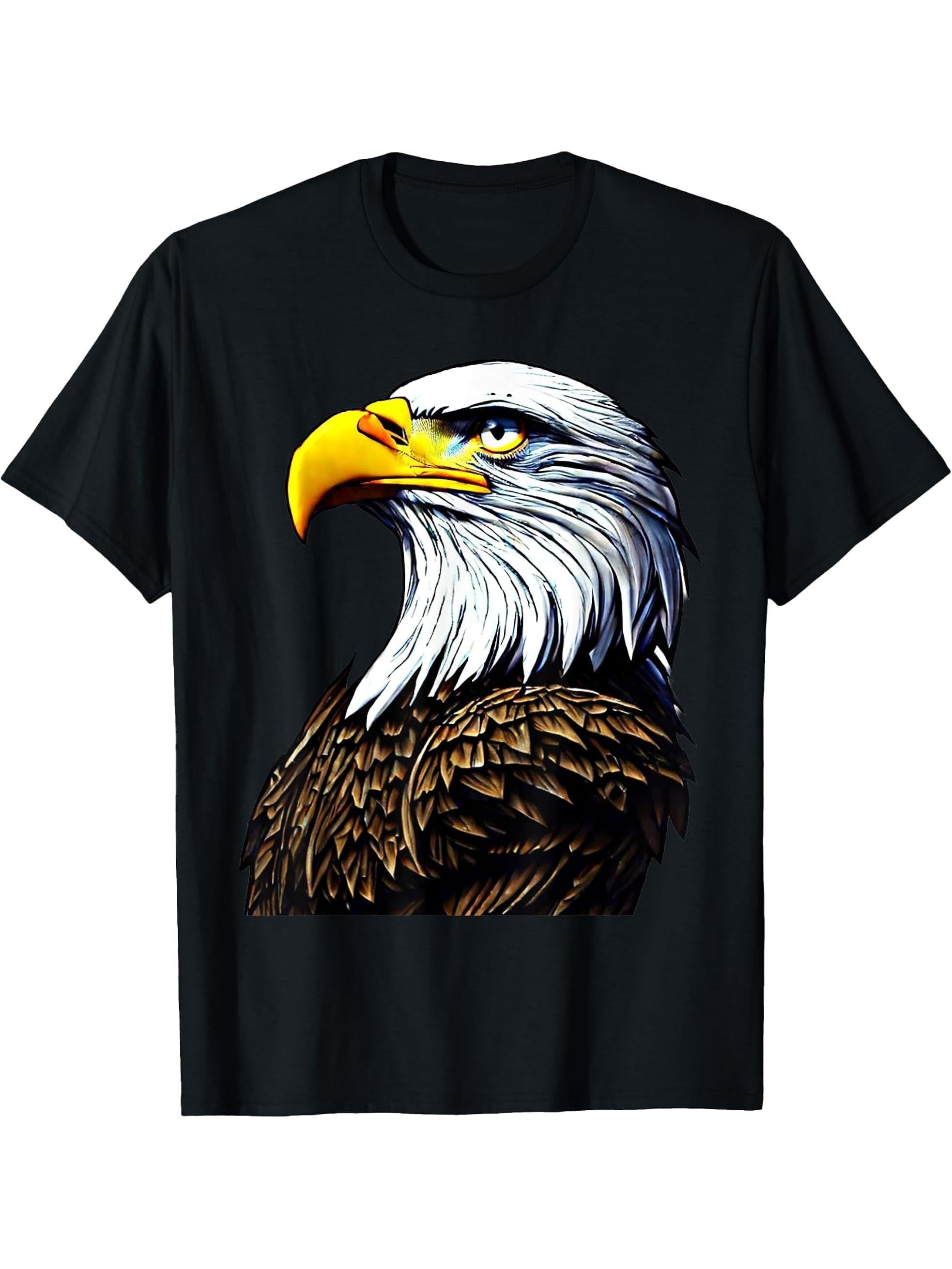 Bald Eagle American National Symbol Animal Patriotic Freedom T-Shirt 180G 100% Cotton Printed Round Neck Short-Sleeve T-Shirt, Gifts for Men Dad Husband Grandpa, S-XXXL, Black