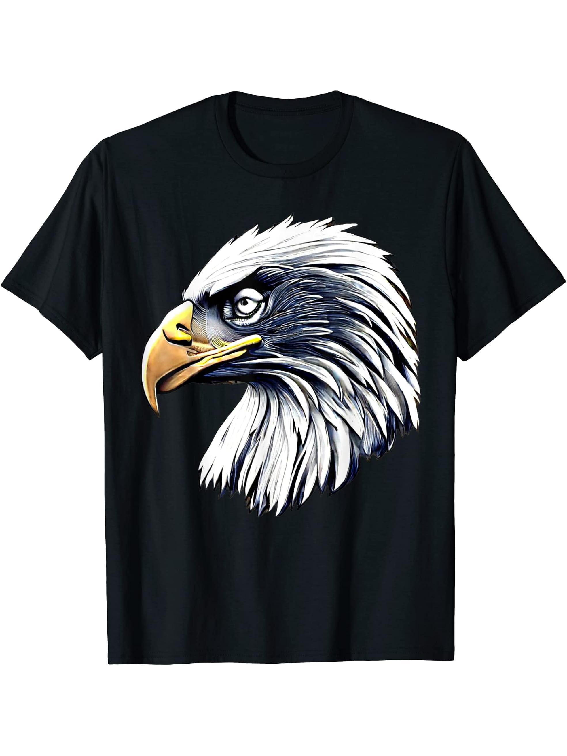 Bald Eagle American National Symbol Animal Patriotic Freedom T-Shirt 180G 100% Cotton Printed Round Neck Short-Sleeve T-Shirt, Gifts for Men Dad Husband Grandpa, S-XXXL, Black