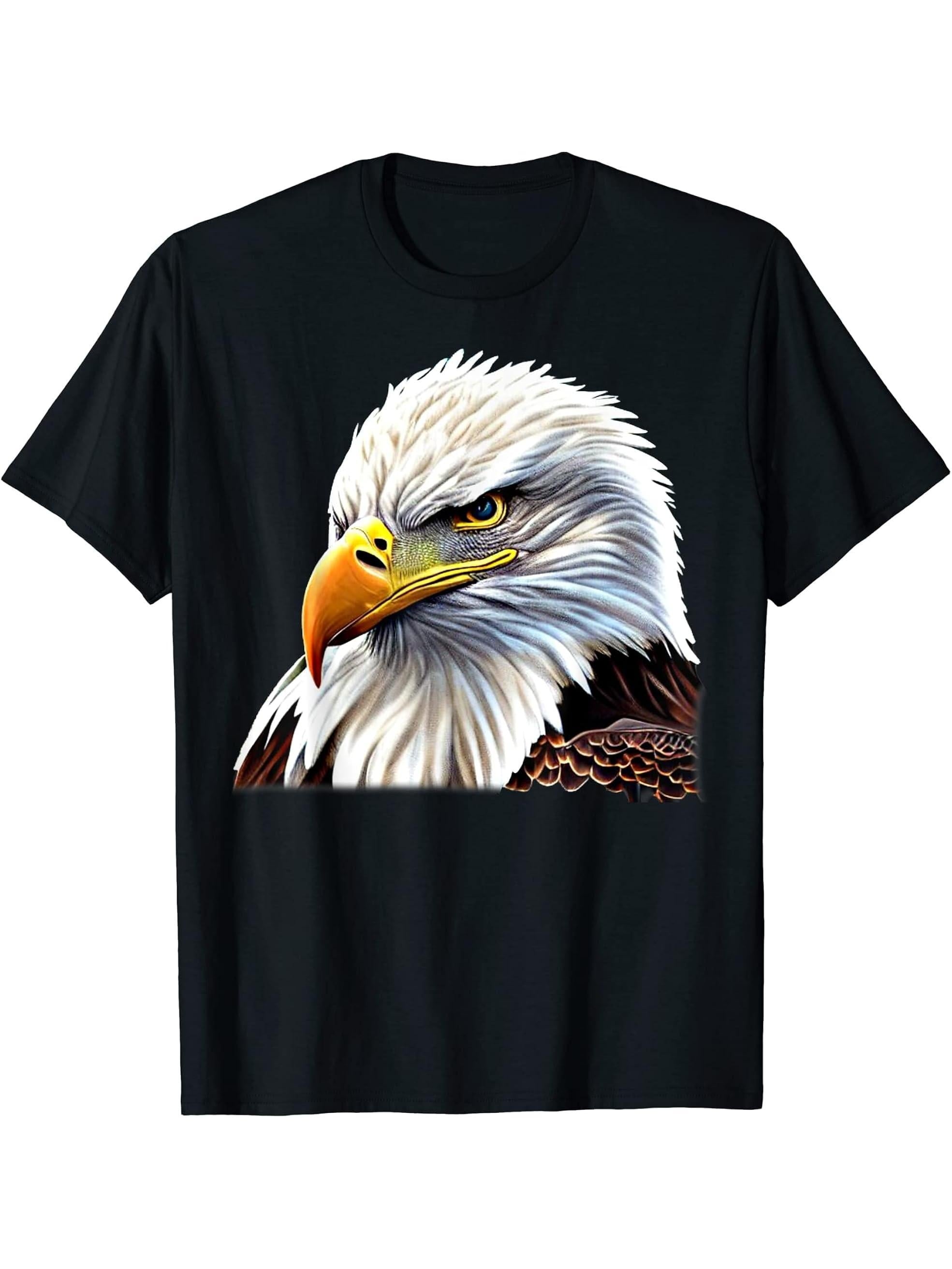 Bald Eagle American National Symbol Animal Patriotic Freedom T-Shirt 180G 100% Cotton Printed Round Neck Short-Sleeve T-Shirt, Gifts for Men Dad Husband Grandpa, S-XXXL, Black