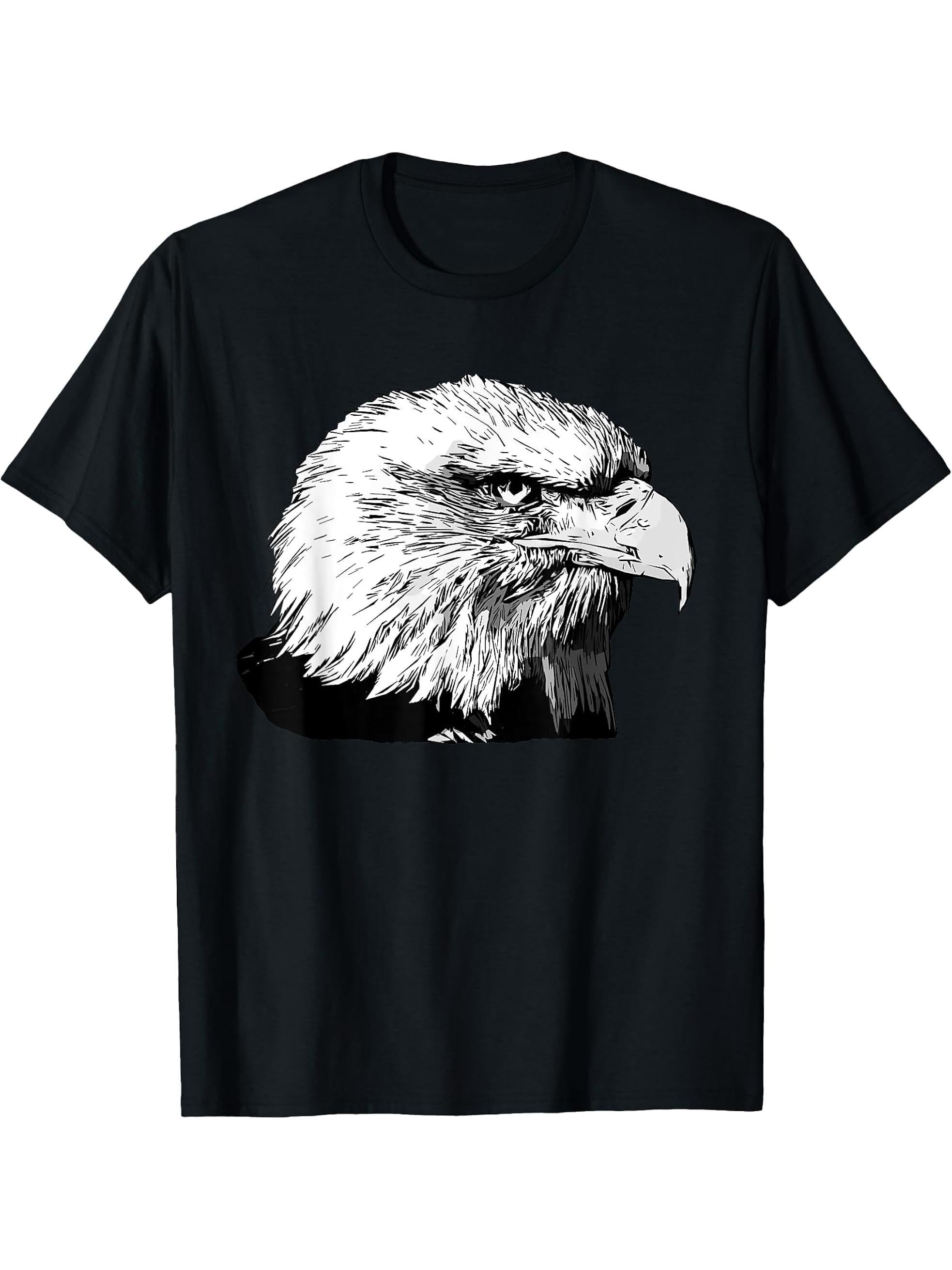Bald Eagle American National Symbol Animal Patriotic Freedom T-Shirt 180G 100% Cotton Printed Round Neck Short-Sleeve T-Shirt, Gifts for Men Dad Husband Grandpa, S-XXXL, Black
