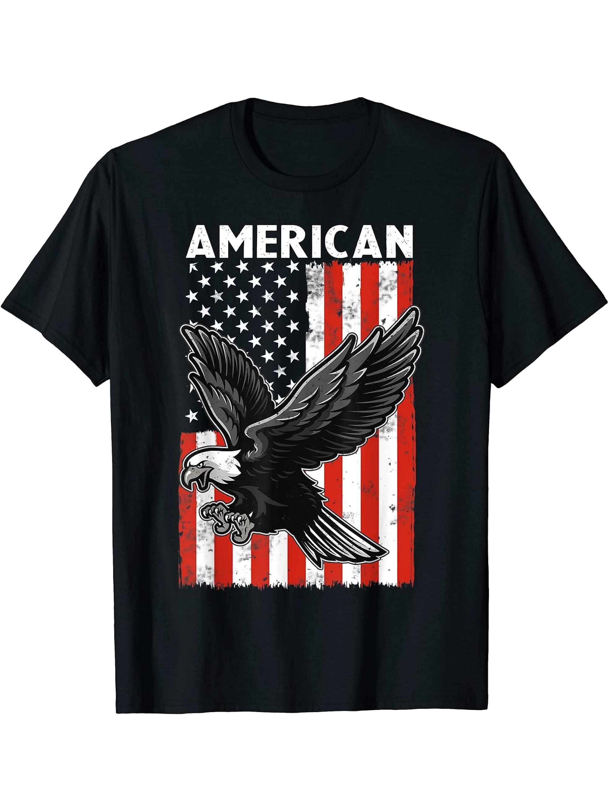 Beautiful Flying American Bald Eagle Mullet 4th Of July T-Shirt 180G 100% Cotton Printed Round Neck Short-Sleeve T-Shirt, Gifts for Men Dad Husband Grandpa, S-XXXL, Black