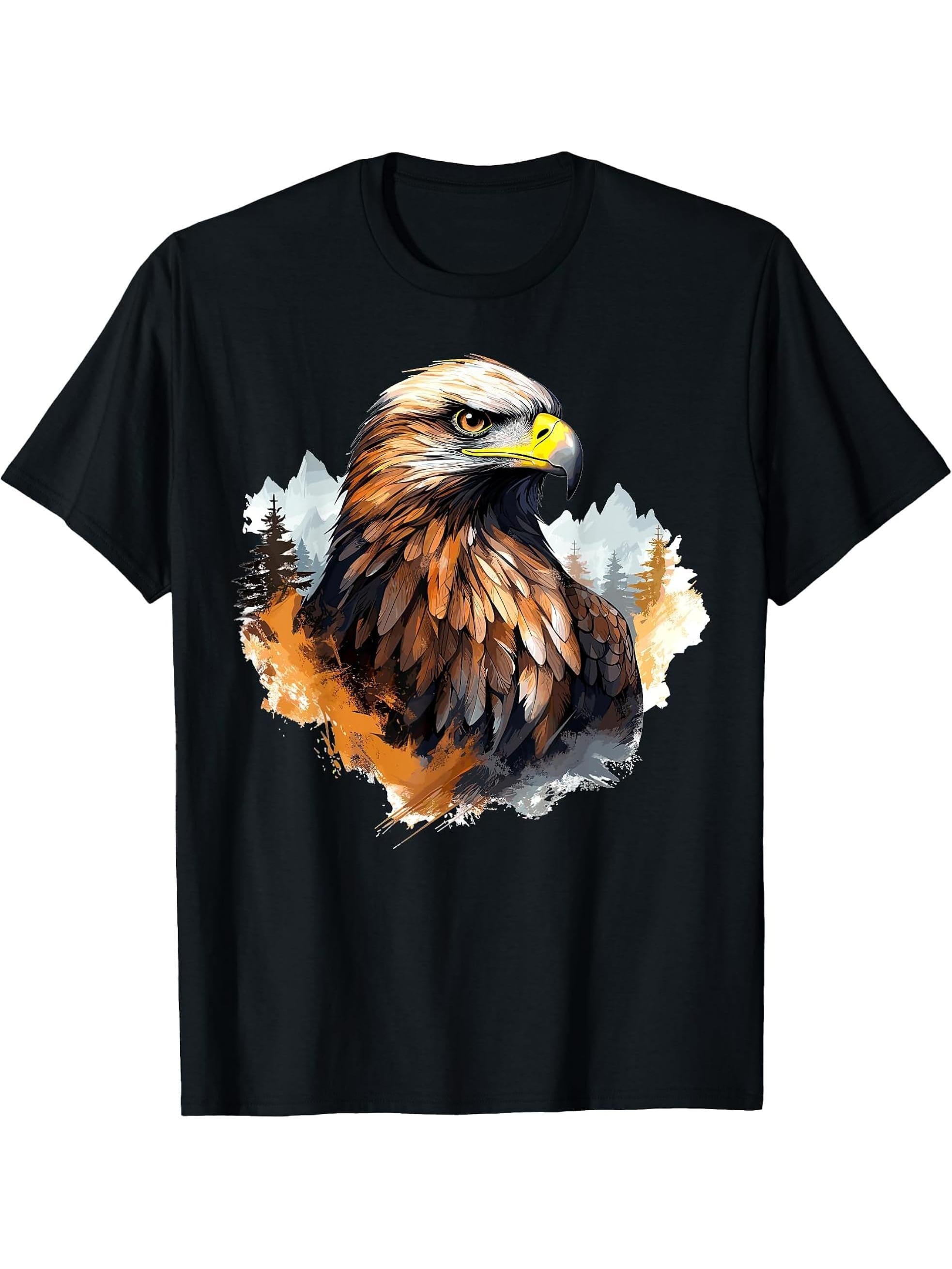 Eagle Design Falconer Hunter Nature Ornithologist Bald Eagle T-Shirt 180G 100% Cotton Printed Round Neck Short-Sleeve T-Shirt, Gifts for Men Dad Husband Grandpa, S-XXXL, Black