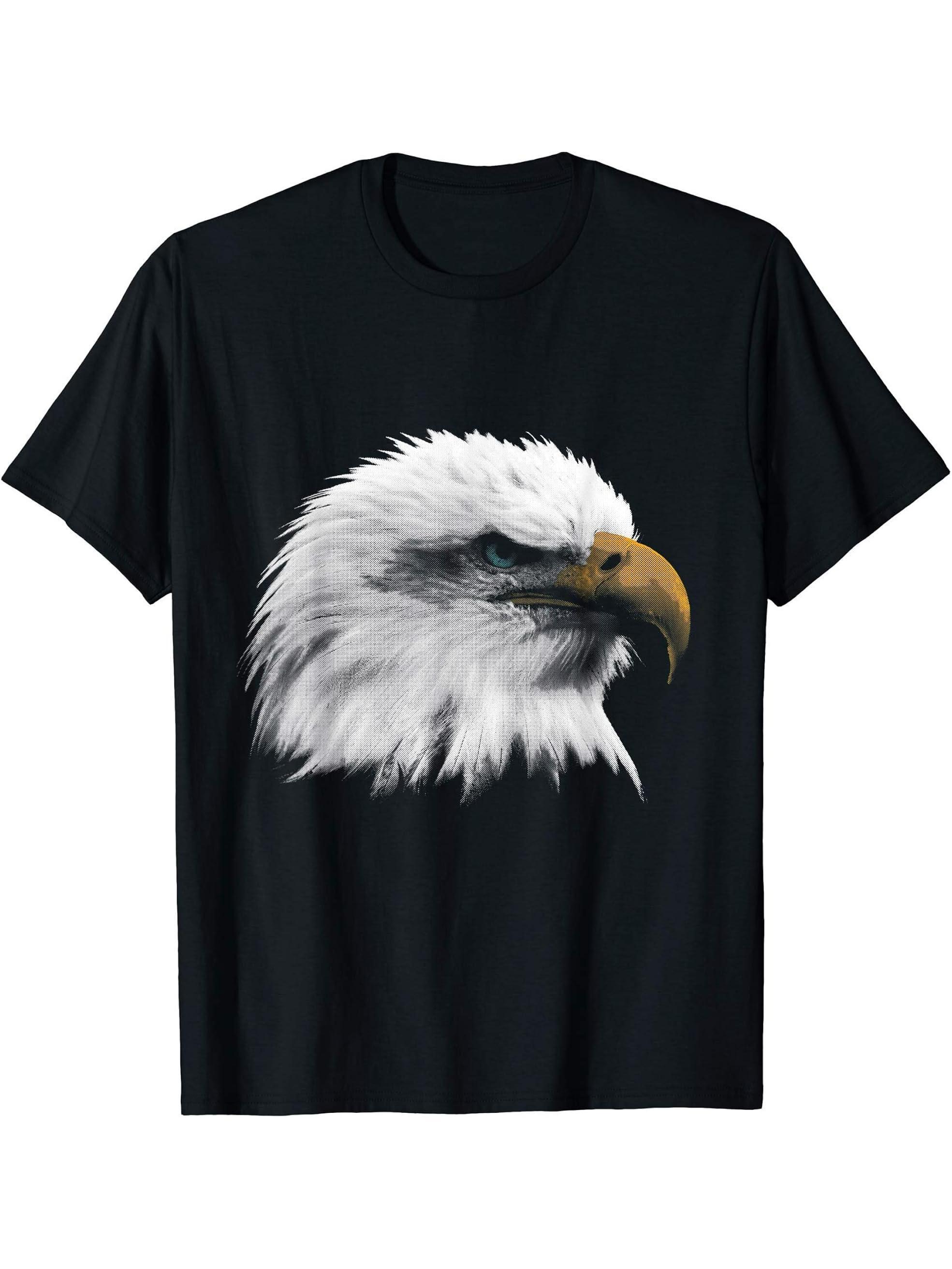 Bald Patriotic Eagle Design T-Shirt 180G 100% Cotton Printed Round Neck Short-Sleeve T-Shirt, Gifts for Men Dad Husband Grandpa, S-XXXL, Black