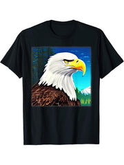 Bald Eagle American National Symbol Animal Patriotic Freedom T-Shirt 180G 100% Cotton Printed Round Neck Short-Sleeve T-Shirt, Gifts for Men Dad Husband Grandpa, S-XXXL, Black