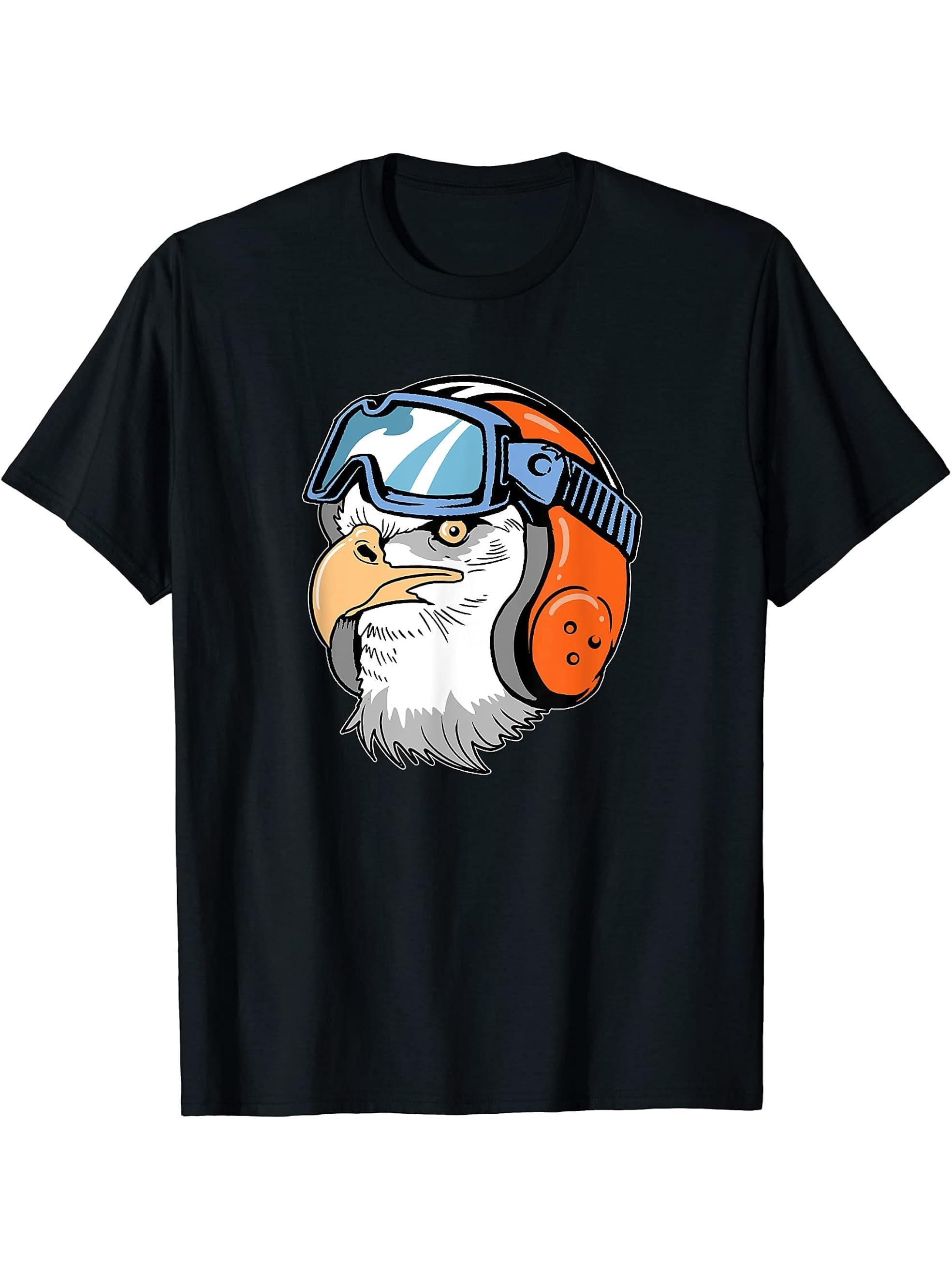 Bald Eagle Motorcyclist Biker T-Shirt 180G 100% Cotton Printed Round Neck Short-Sleeve T-Shirt, Gifts for Men Dad Husband Grandpa, S-XXXL, Black