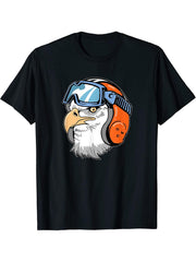 Bald Eagle Motorcyclist Biker T-Shirt 180G 100% Cotton Printed Round Neck Short-Sleeve T-Shirt, Gifts for Men Dad Husband Grandpa, S-XXXL, Black