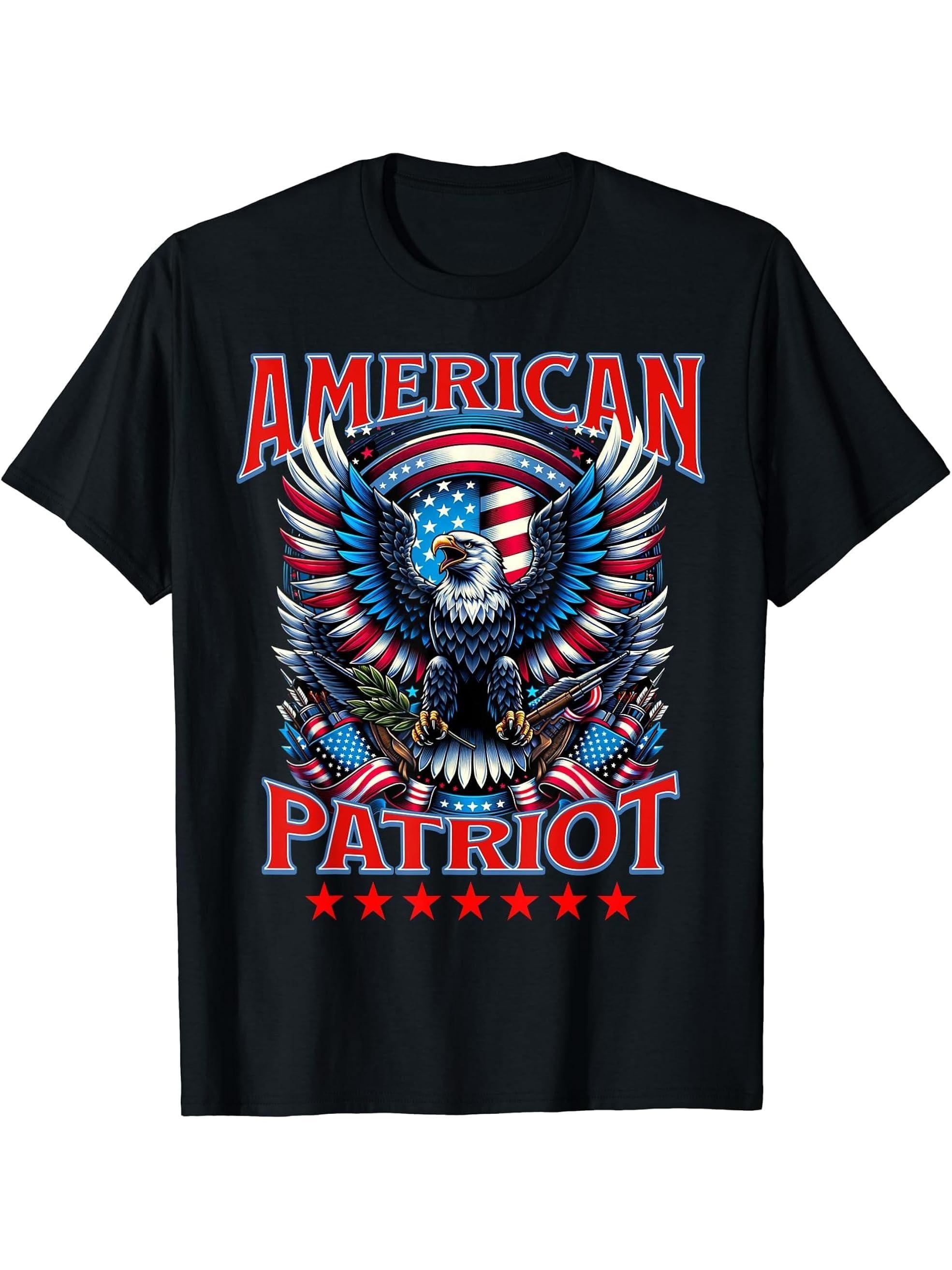 American Patriot Bald Eagle USA Freedom Conservative Vet T-Shirt 180G 100% Cotton Printed Round Neck Short-Sleeve T-Shirt, Gifts for Men Dad Husband Grandpa, S-XXXL, Black