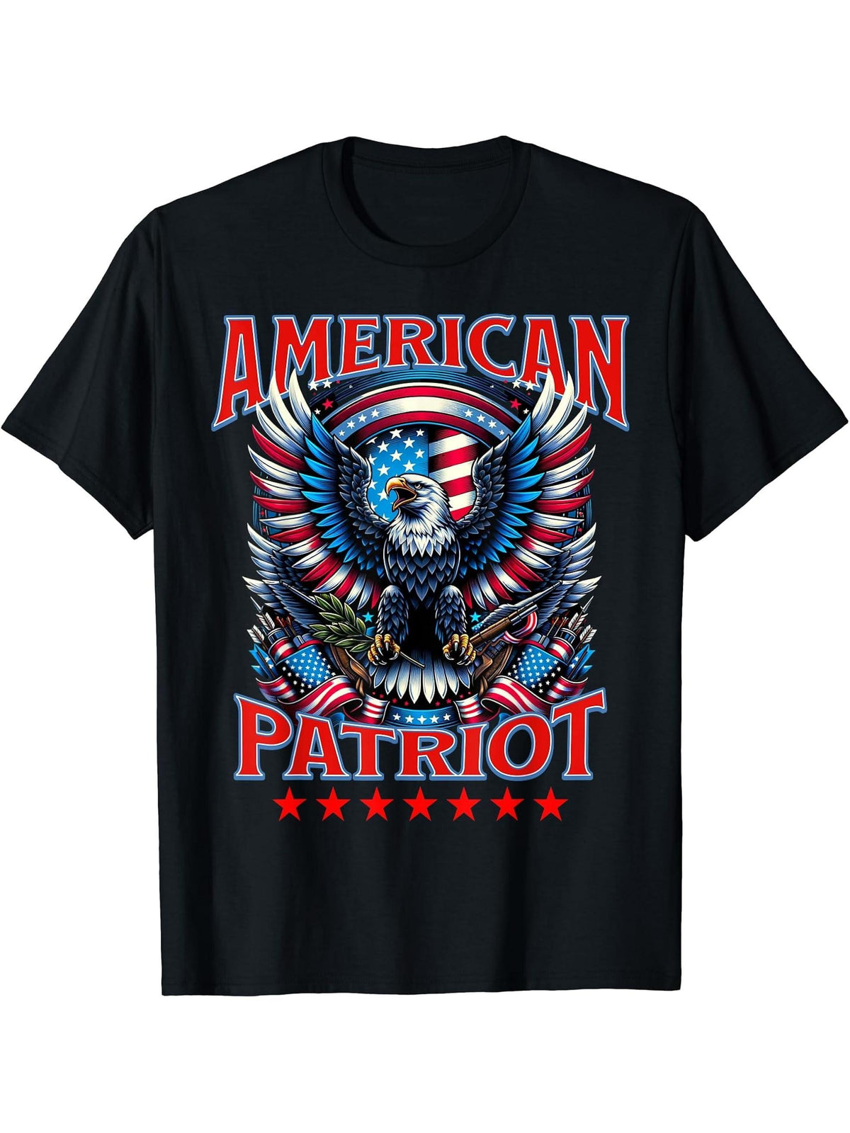 American Patriot Bald Eagle USA Freedom Conservative Vet T-Shirt 180G 100% Cotton Printed Round Neck Short-Sleeve T-Shirt, Gifts for Men Dad Husband Grandpa, S-XXXL, Black